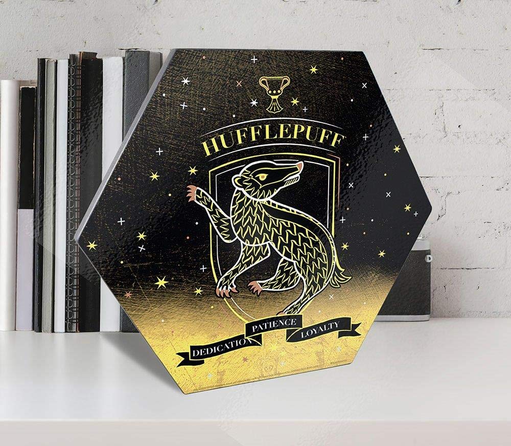 Harry Potter - Hufflepuff - Hogwarts House Crest - 11.5    X 10    Hexagon Shaped Knexagon Wood Print - Hang Alone Or Connect To