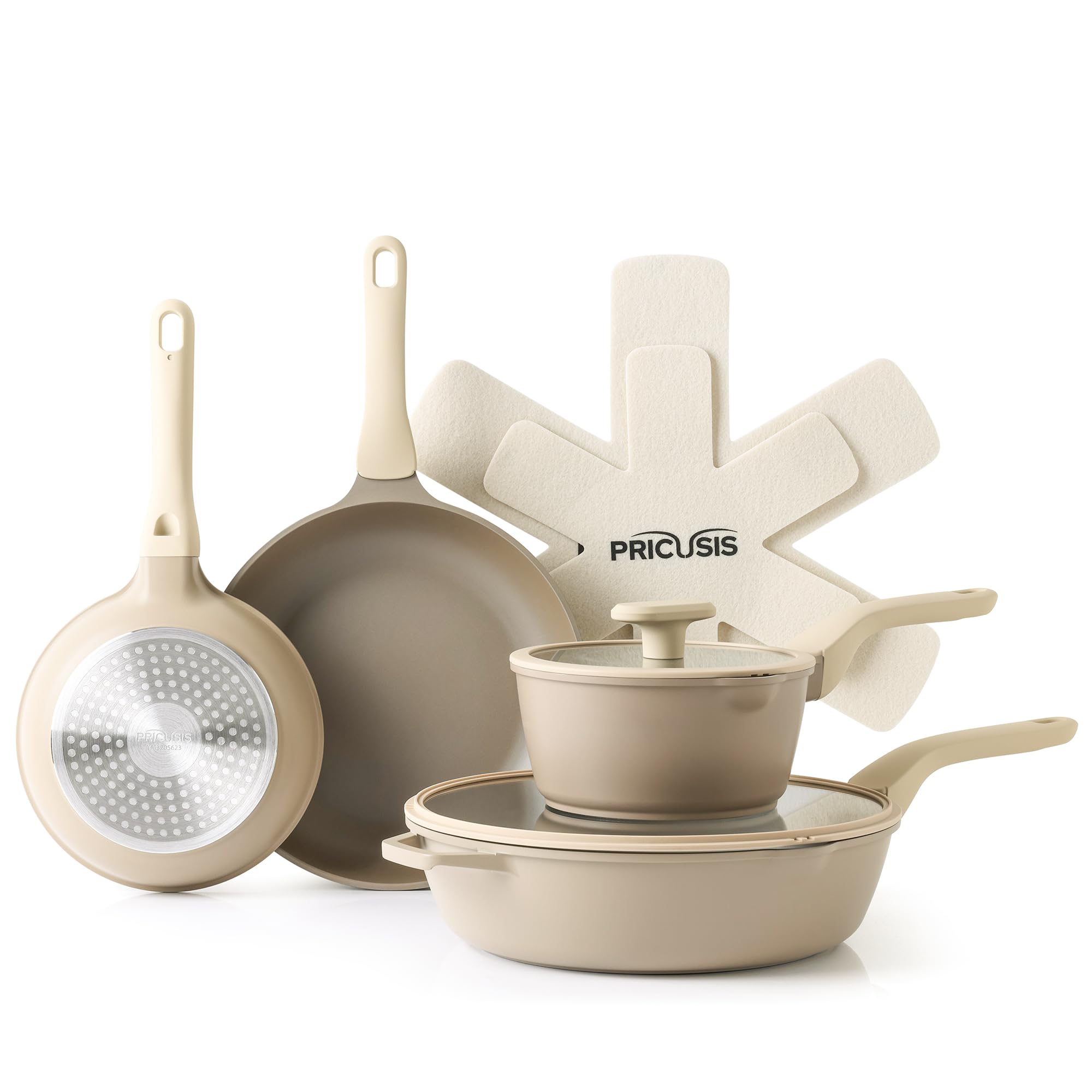 PRICUSIS Nonstick Pots and Pans Set, 9 Pieces Non Toxic Cookware, Nonstick Pan Skillet, Healthy Frying Pan, PFOA Free, Induction