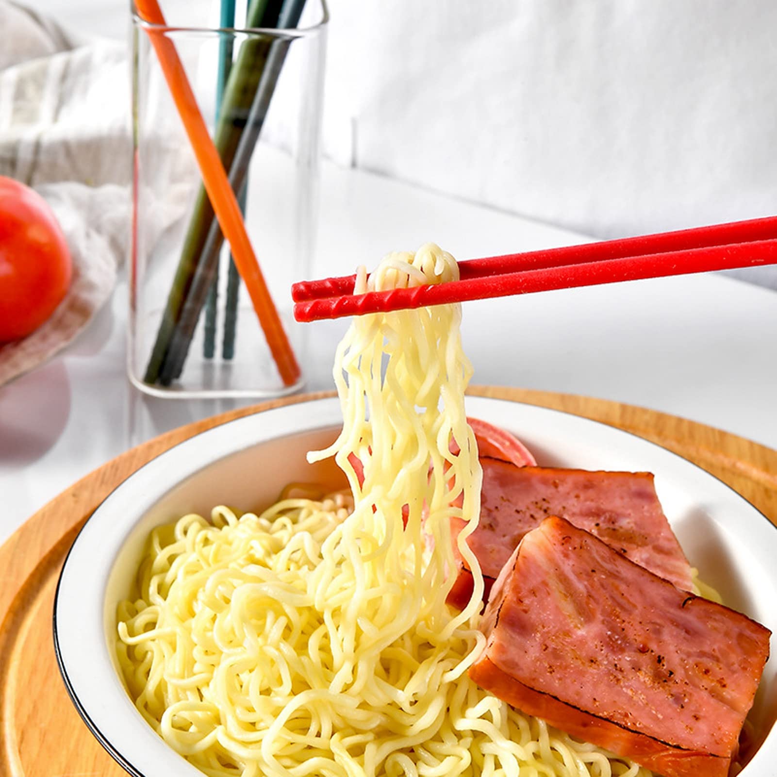 Fdit 5 Pairs Reusable Chopsticks, 24Cm 5 Color Chopsticks Set Silicone Stainless Steel Chopsticks Non-Slip Kitchen Tableware