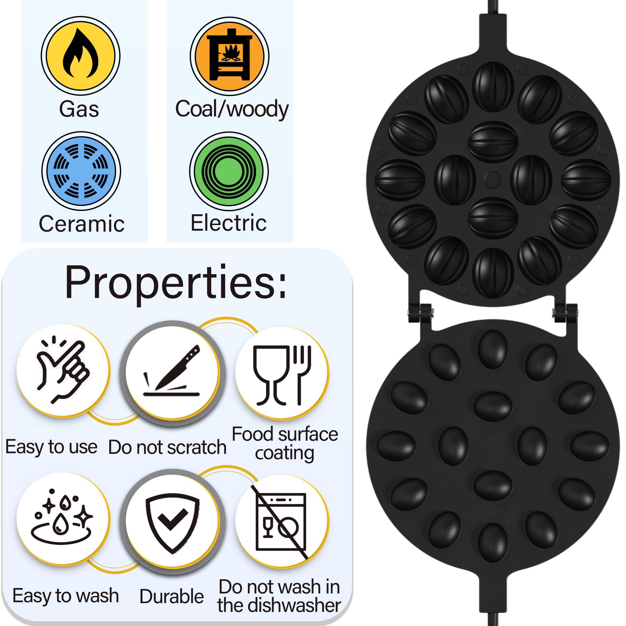 BIOL Heavy Oreshki Mold for Oven Cookies - Non-Stick Aluminum, 15.7x6.5x1.6 in, Black, Model OT-16, Perfect for Russian Nuts