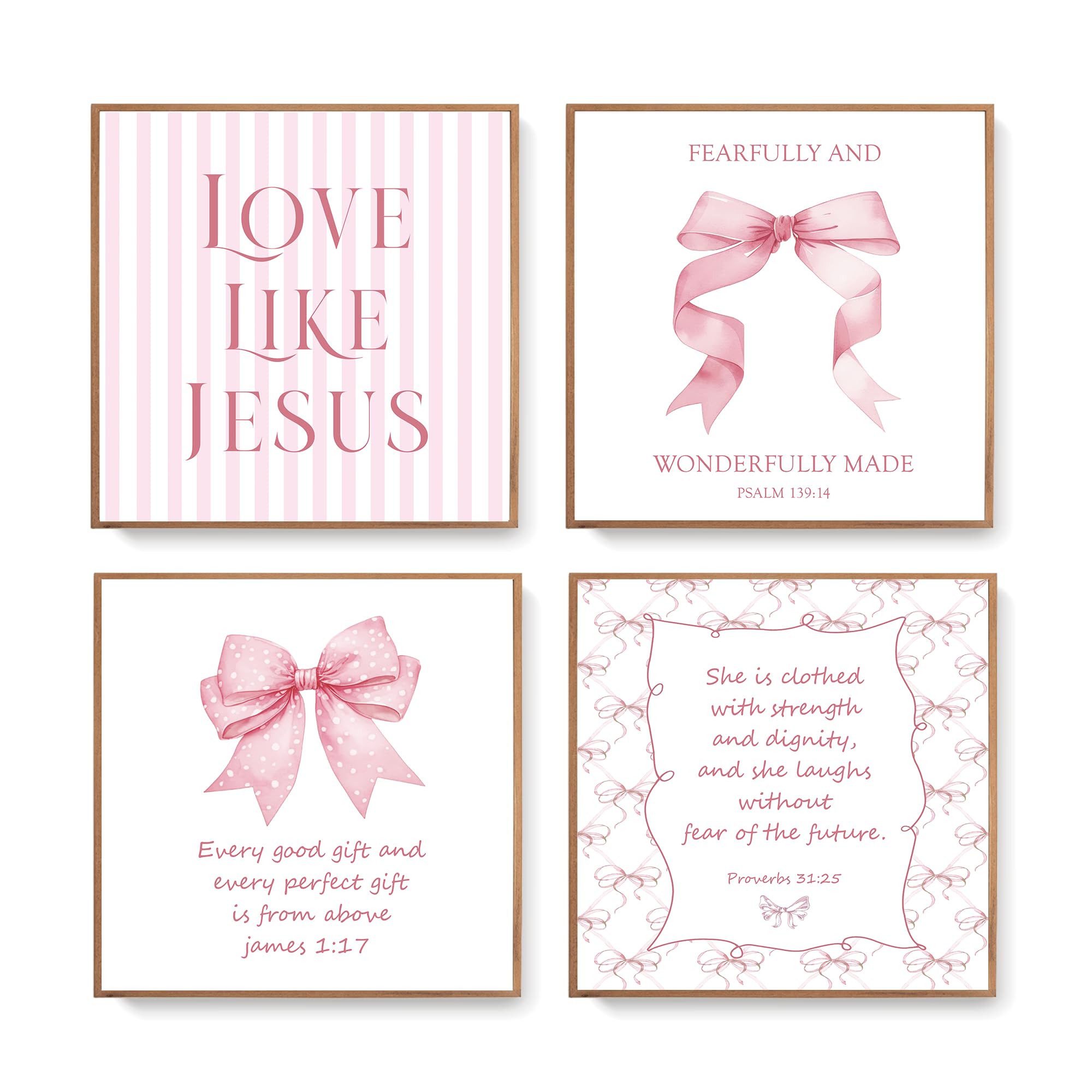 Lartsfro Coquette Pink Bow Jesus Wall Art Decor Posters, Light Pink Bow Christian Room Bathroom Bedroom Dorm Wall Art Decor Aest
