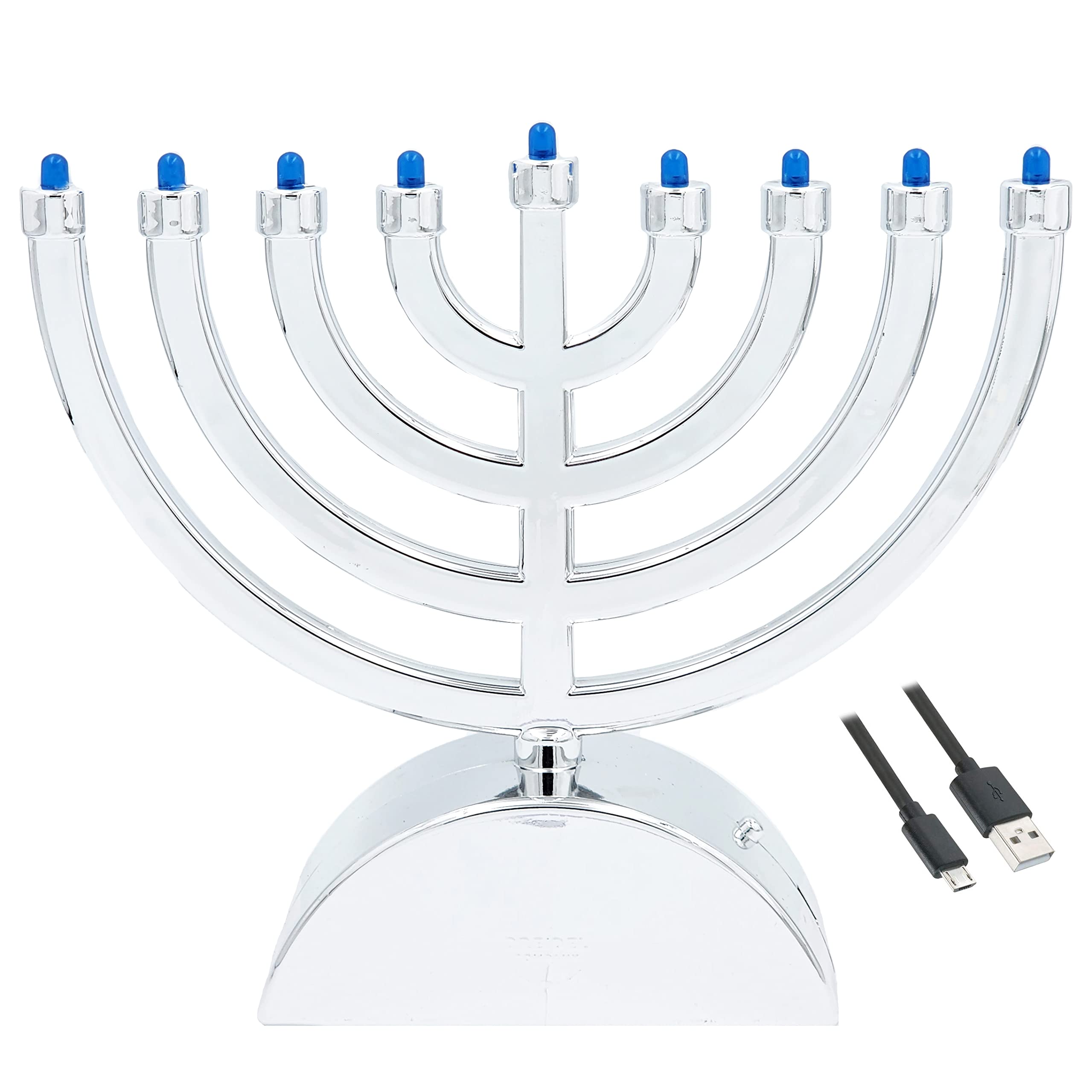 The Dreidel Company Mini Electric Classic Menorah, Classic Hanukkah Menorah, LED, Travel, Batteries or USB Powered, Micro USB 4