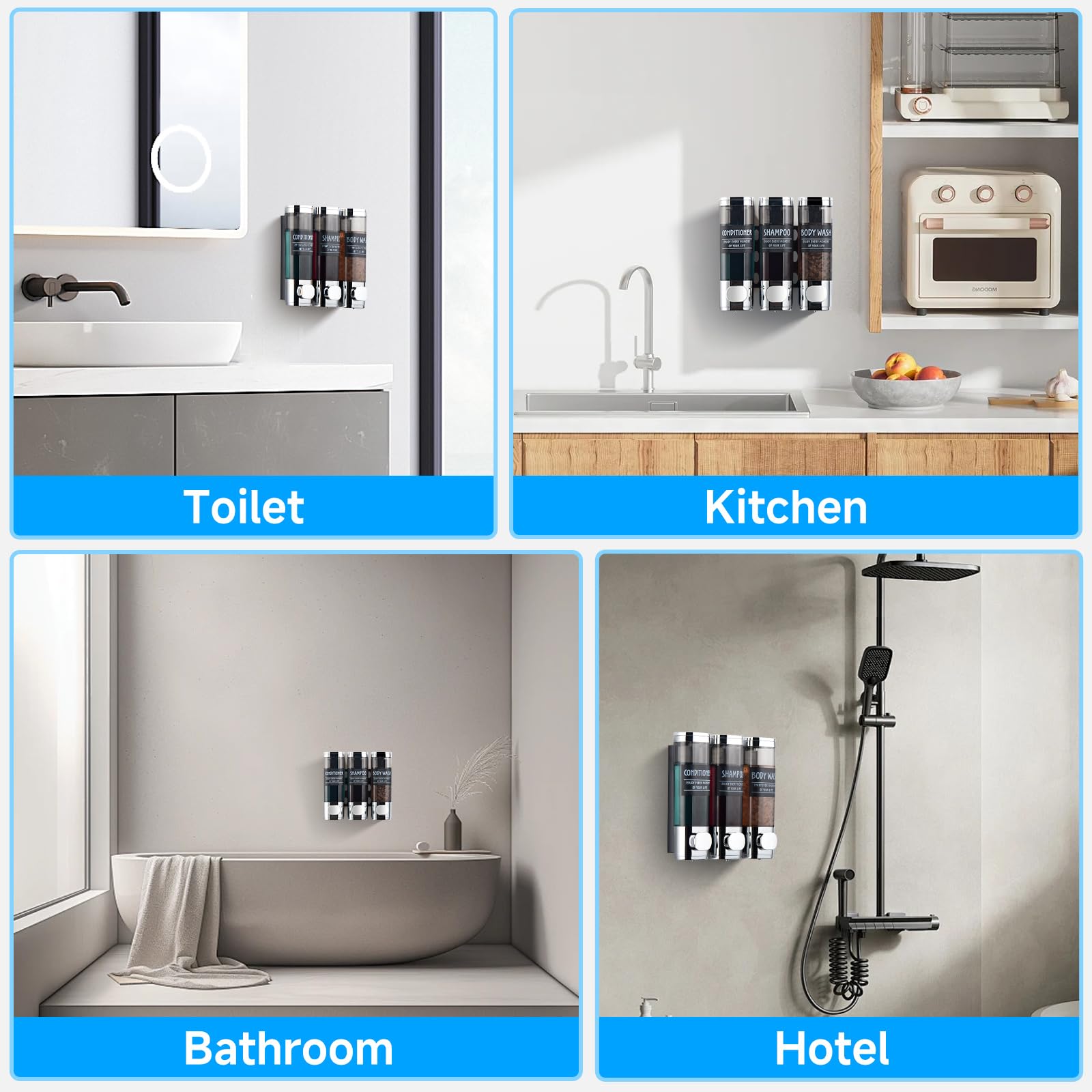 Shampoo And Conditioner Dispenser,Glintgath Shower Dispenser 3 Chamber No Drill Shampoo Dispenser For Shower Wall Mounted Shower