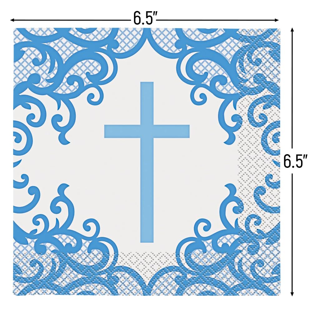 Unique Fancy Blue Cross Luncheon Napkins (Pack Of 16) - Elegant Party Essential For Religious Events And Any Occasions