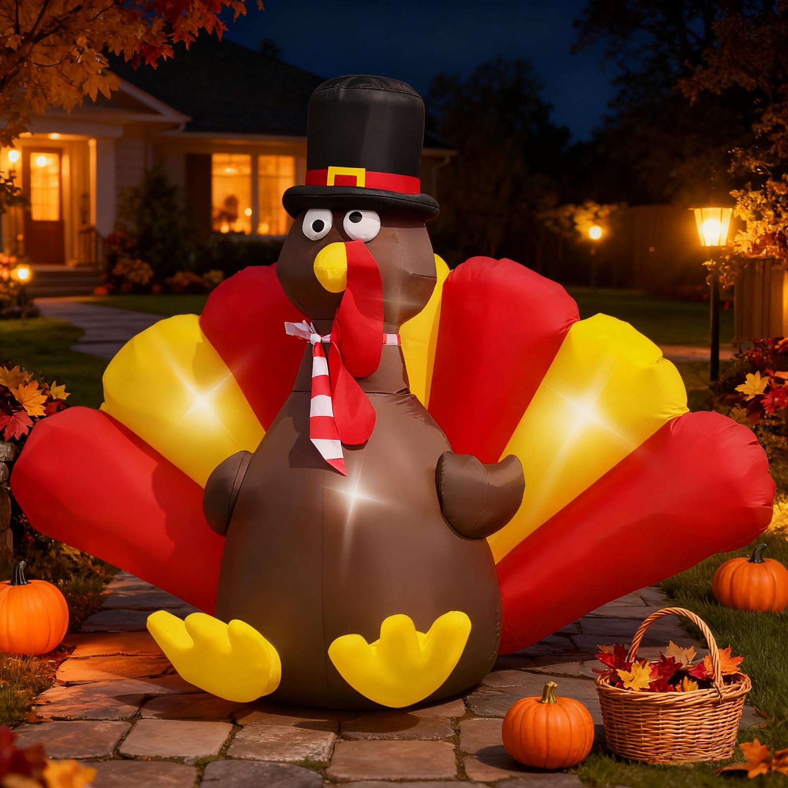 Thanksgiving Inflatables Turkey Outdoor, 5 FT Thanksgiving Blow Up Turkeys with LED Lights Built-in for Holiday, Party, Yard, La