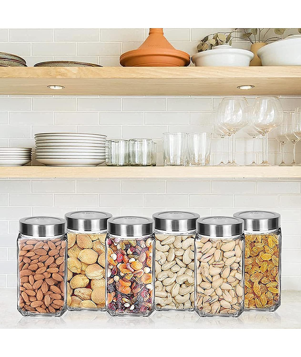 Brezzycloud Piraml Glass Cubical Square Transparent Jars & Containers for Kitchen Pantry, Snacks, Masala, Jams, Pickles, Cookies