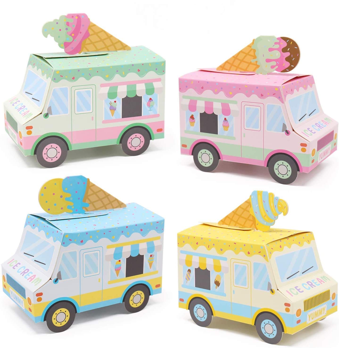 Ice Cream Party Favor Boxes Ice Cream Truck Shape Treat Boxes Summer Goodie Candy Boxes Sprinkles Themed Baby Shower Kids Birthd