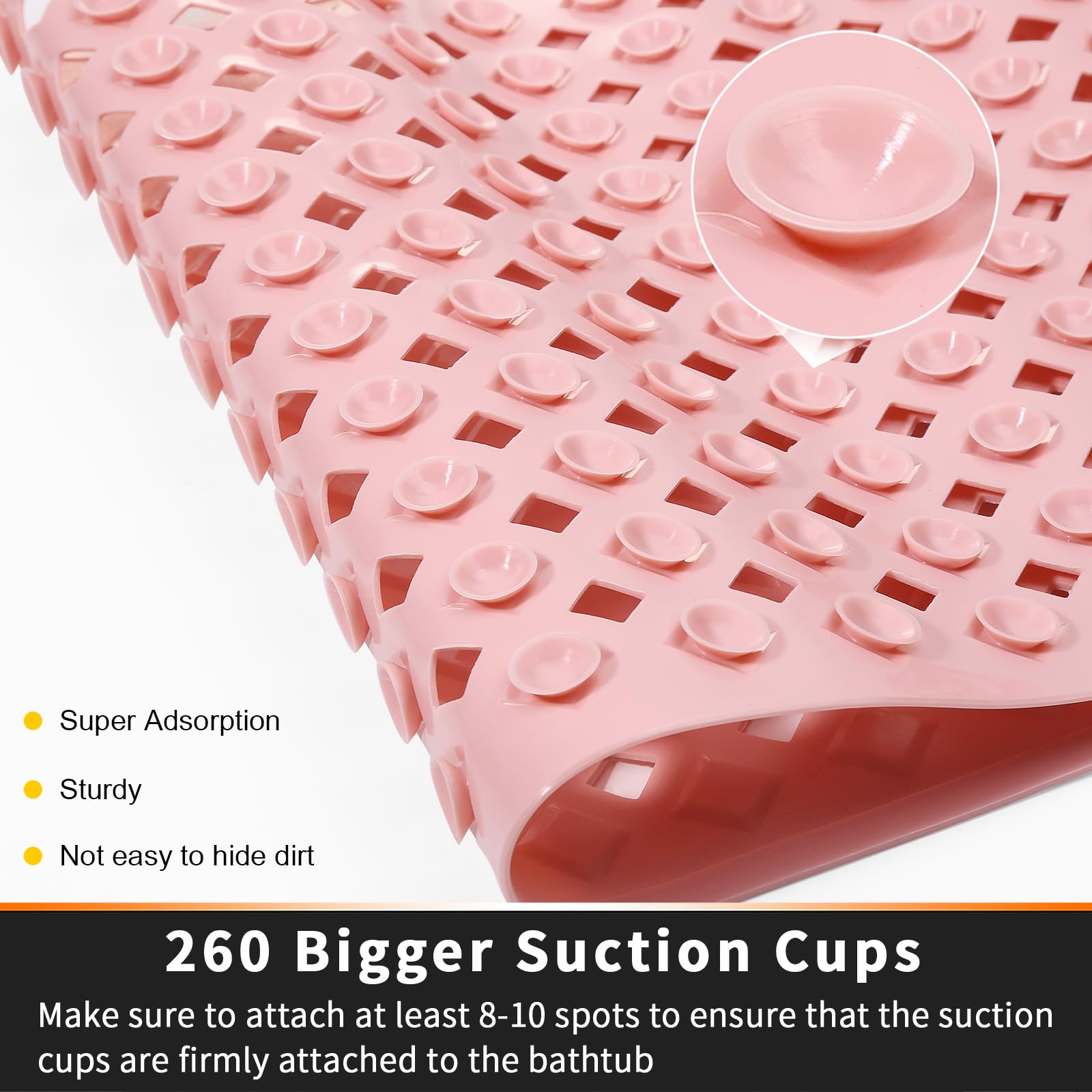 Yimobra Original Bathtub Mat Non Slip  Bath Mats for Tub  Shower Mat with Drain Holes Suction Cups  Machine Washable  BPA  Latex  Phthalate Free (Pink  27.5 X 15.5 Inch)