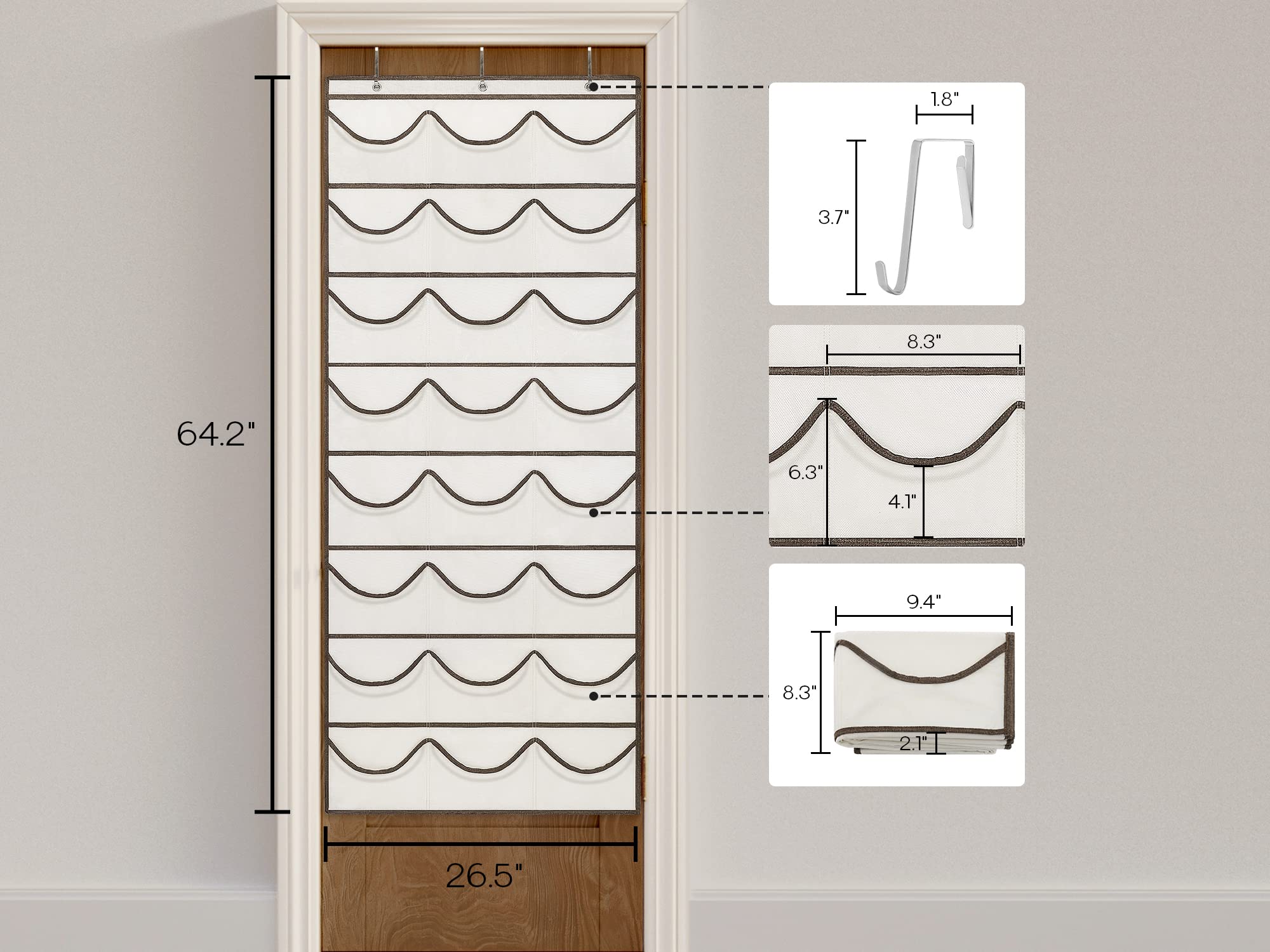 Loforhoney Home Hat Organizer For Baseball Caps With 24 Pockets, Over The Door Hat Rack With 3 Hooks, Hanging Storage Cap Holder