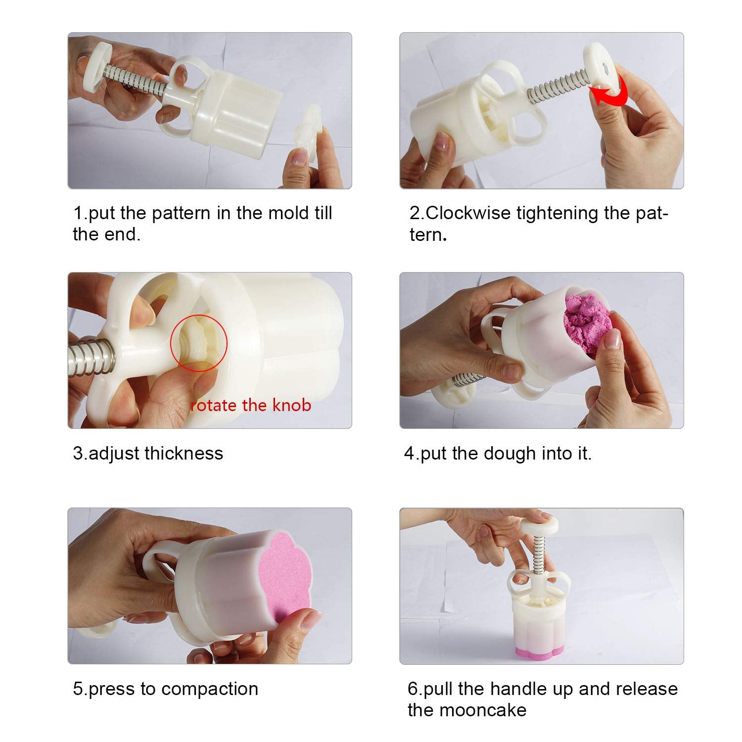 Dltsli Moon Cake Mold Set Cookie Stamp 5Pcs 100G Stamps, Thickness Adjustable Diy Cookie Press Decoration Cake Mold Hand Cutter