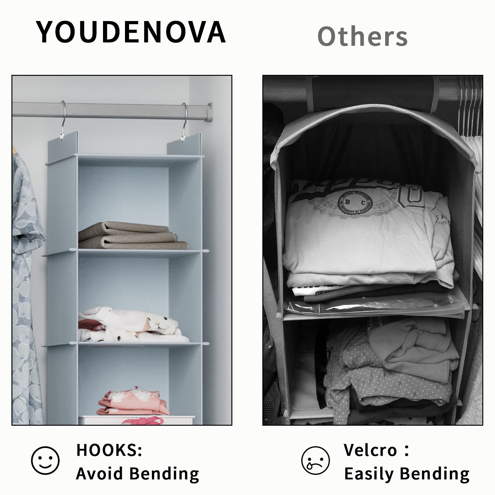 Youdenova Hanging Closet Organizer, 4-Shelf Closet Hanging Shelves, Grey