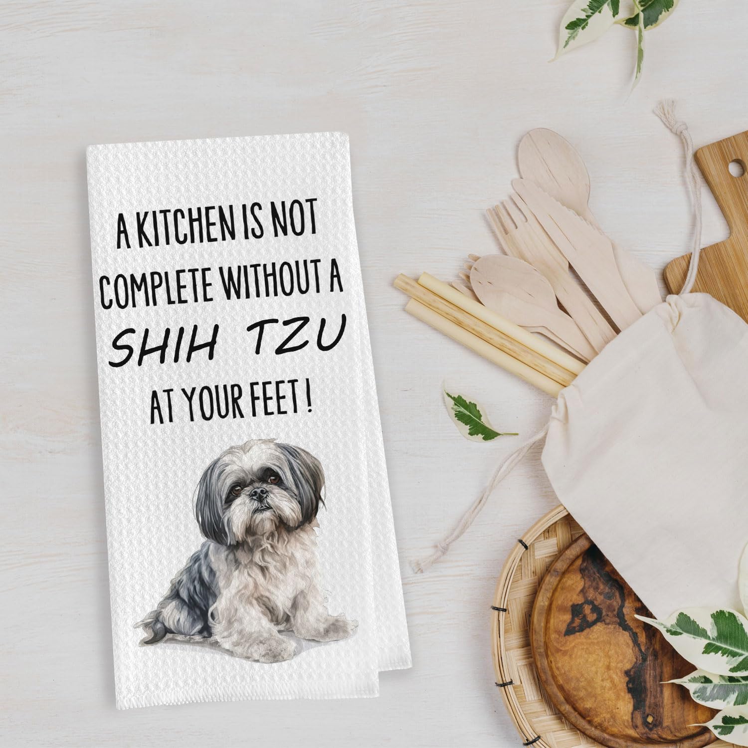 Geqtt Shih Tzu Dish Towels - Funny Shih Tzu Decorative Waffle Weave Kitchen Towels, Shih Tzu Gifts Hand Tea Towels, Shih Tzu Gif