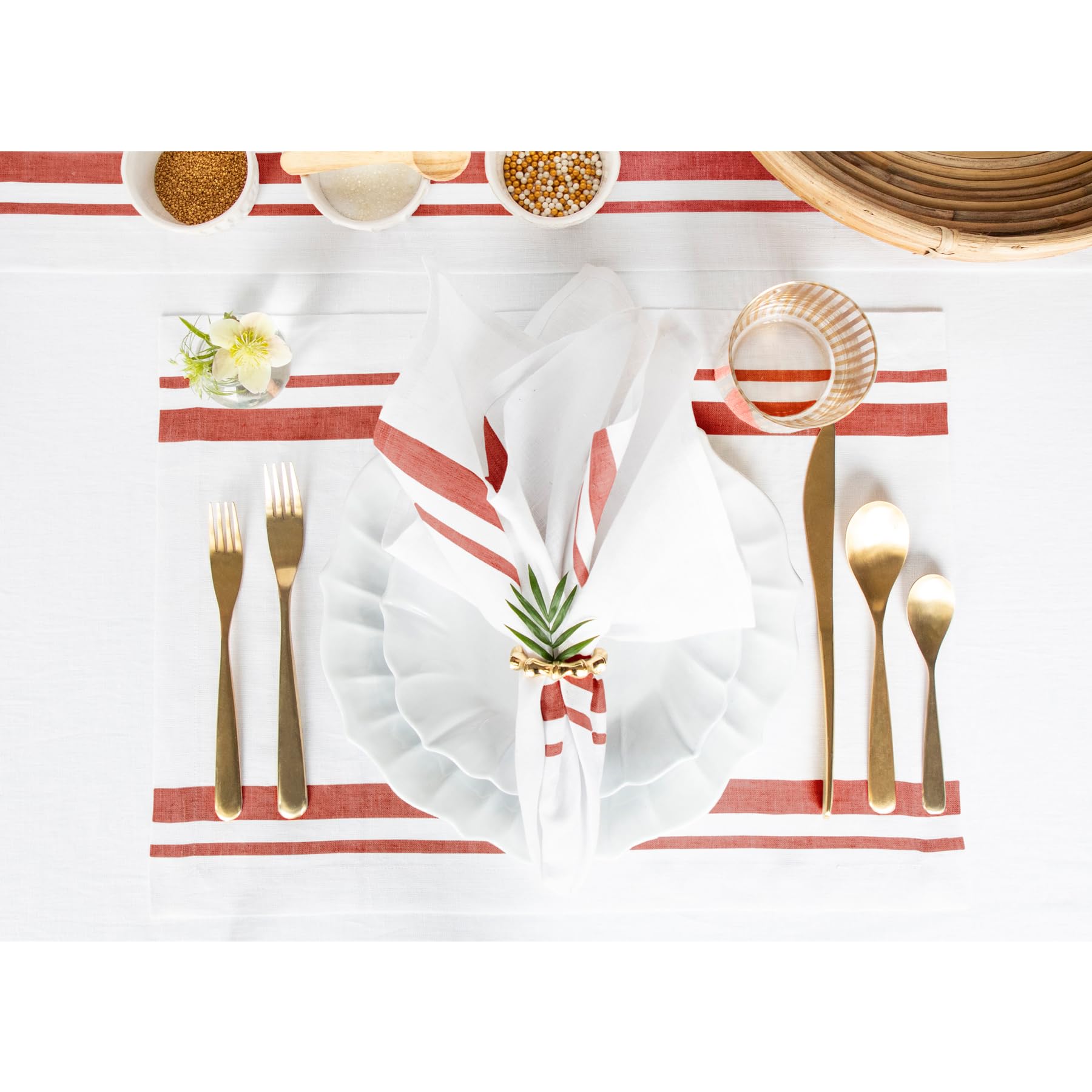 Solino Home Stripe Linen Dinner Napkins 20 X 20 Inch - 100% Pure Linen Red And White Cloth Napkins Set Of 4 For Spring, Easter -