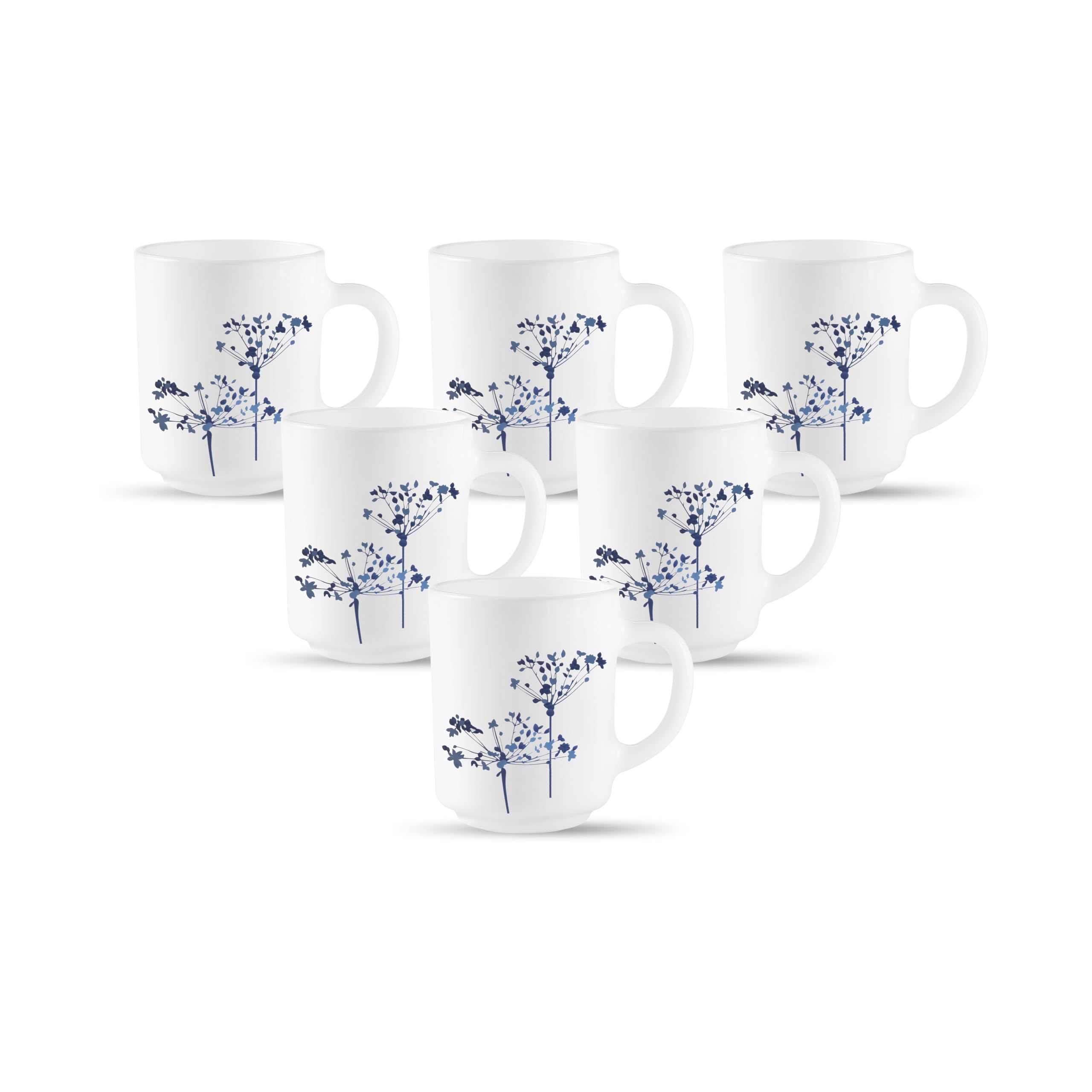La Opala, Novo Collection Opal Glass Crockery | Coffee Mug Grace Medium, Set of 6 | Aqua Spray, 250 ml | for Tea & Coffee | Micr