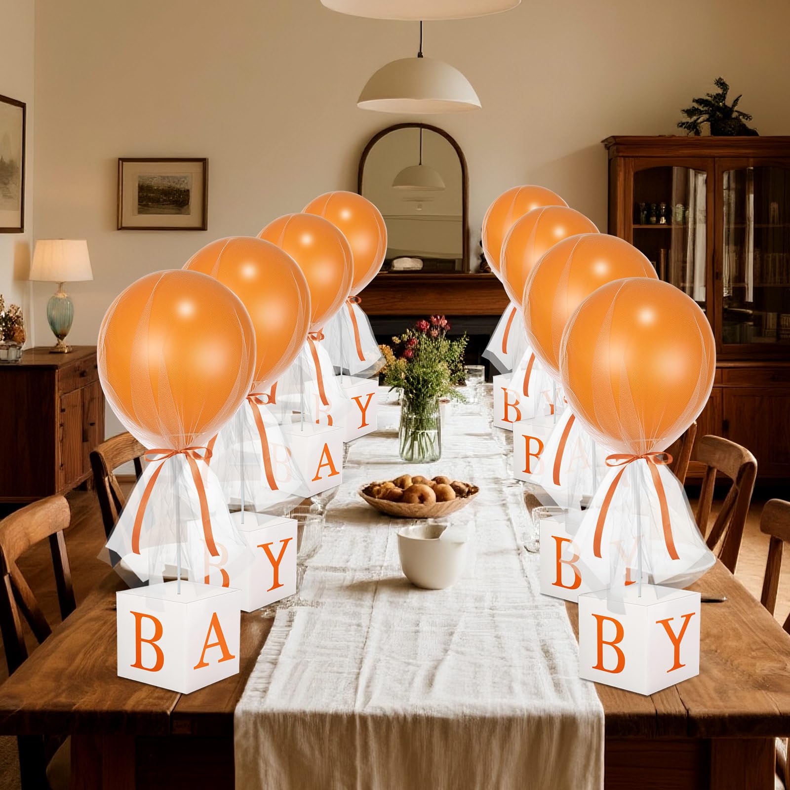 6 Set 24 Fall Pumpkin Tulle Tutu Latex Orange Balloon with Letter Boxes Autumn Baby Shower Table Centerpieces Decor for Gender
