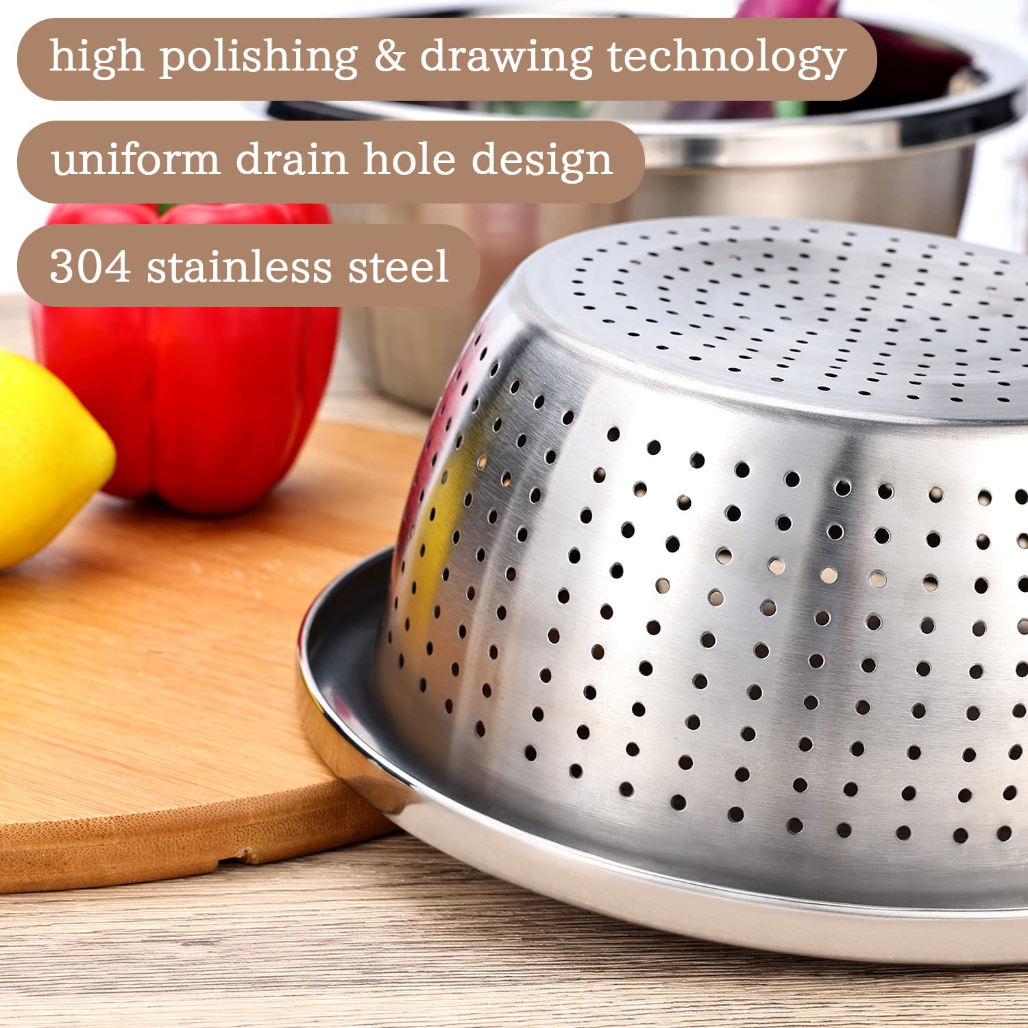 Joyoldelf Stainless Steel Rice Washing Bowl & Mixing Bowls, Heavy Duty 3.5-Qt Colander And Kitchen Strainer With Basin For Rice,