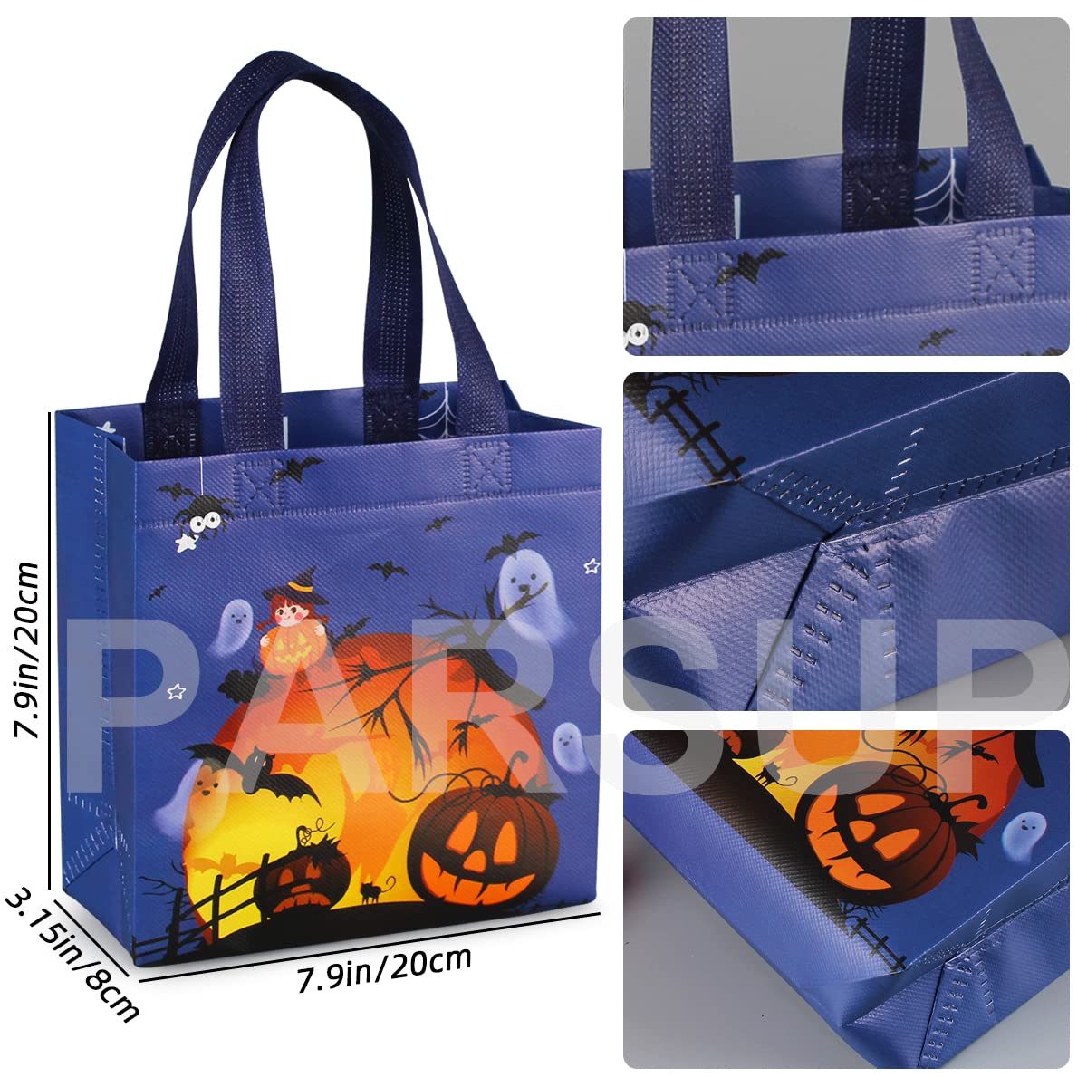 Parsup Halloween Trick Or Treat Bags, 16Pcs Small Halloween Tote Bags With Handles, Gift Bags, Multifunctional Non-Woven Hallowe