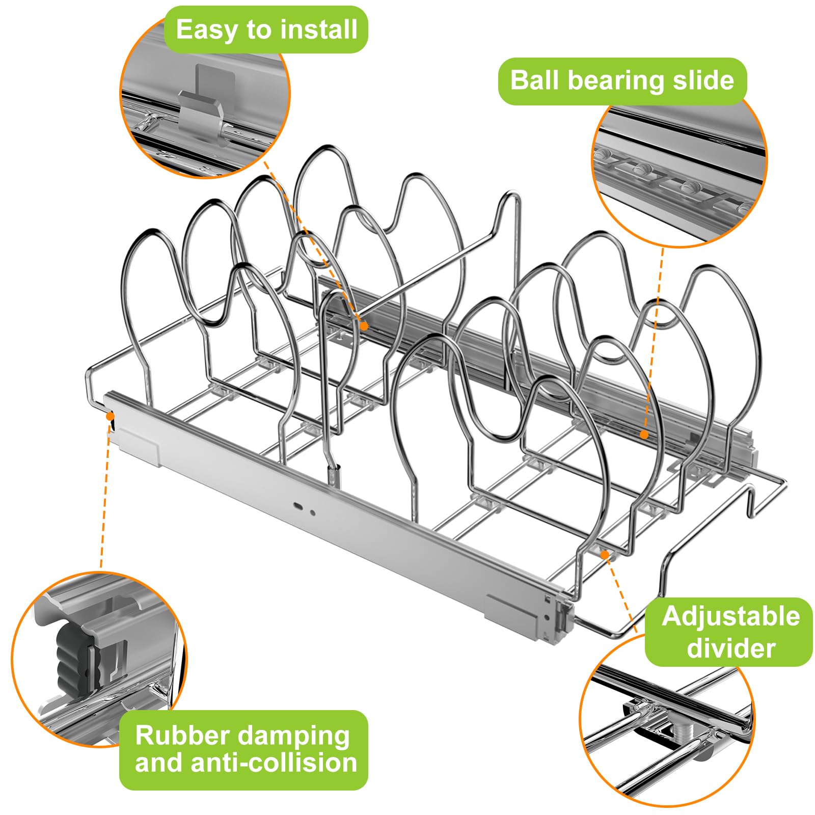 Pull Out Pots And Pans Organizer For Cabinet, Adjustable Slide Out Pan And Pot Lid Rack Holder Under Cabinet Kitchen Organizatio