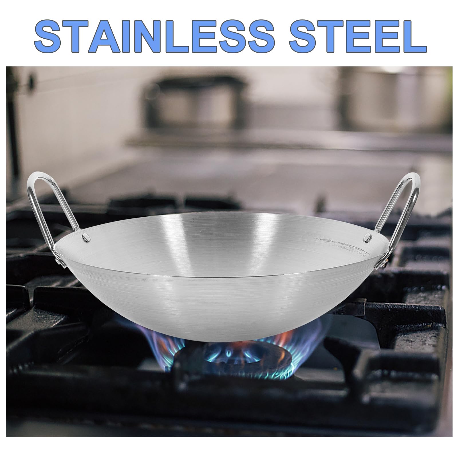 Bestonzon 10 Inch Stainless Steel Wok, Dual Handled Wok Round Bottom Wok Traditional Style Frying Pan Cooking Pot For Kitchen Re