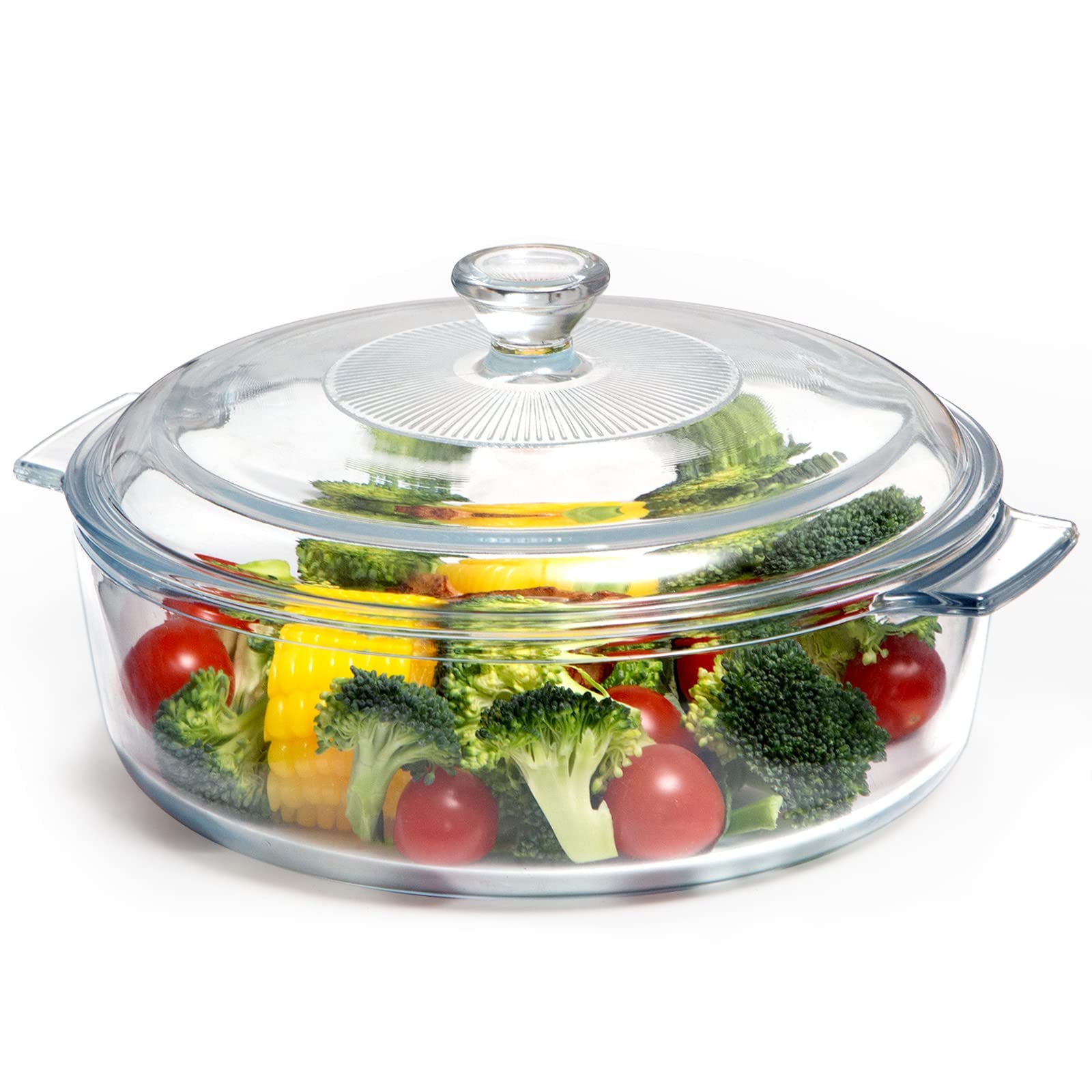 Nutriups Glass Casserole Dish With Lid Oven Safe Covered Round Casserole Dish With Handles, Glass Microwavable Bowl With Glass L