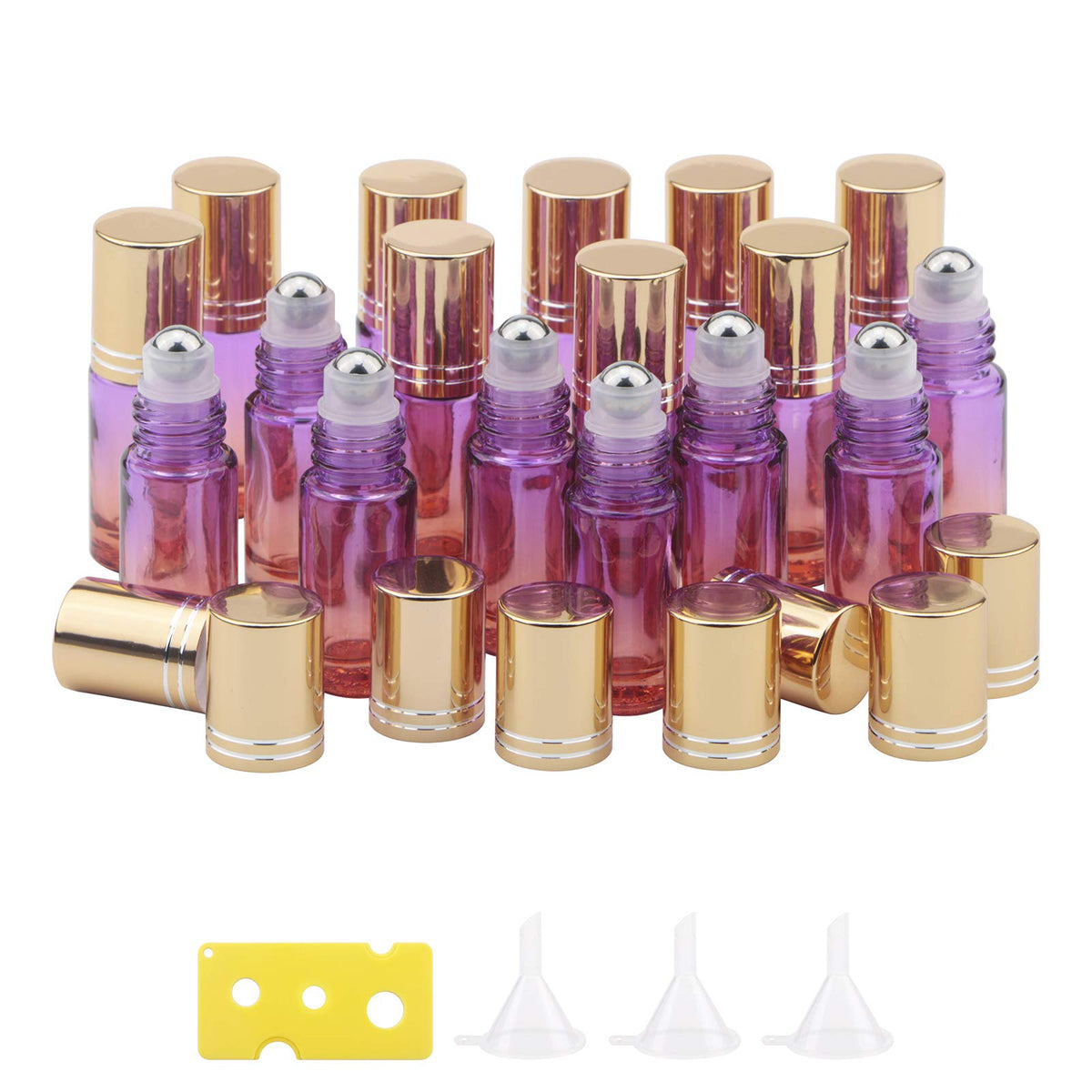 Ellbest 5Ml Rolling Glass Bottle For Essential Oil 17Pcs Roller Bottles With Stainless Steel Roller Balls&Funnels Reusable Perfu