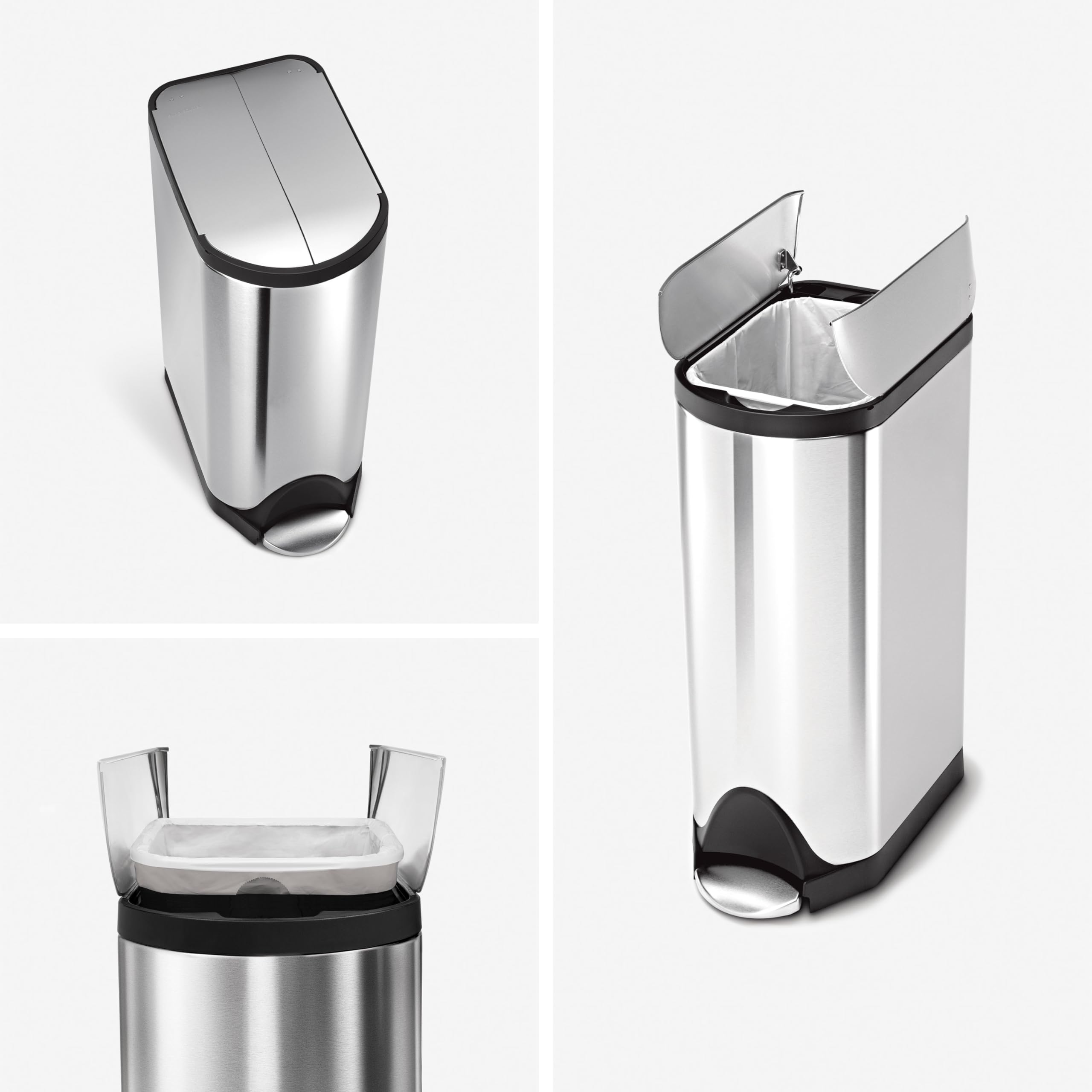 Simplehuman 30 Liter / 8 Gallon Butterfly Lid Kitchen Step Trash Can, Brushed Stainless Steel