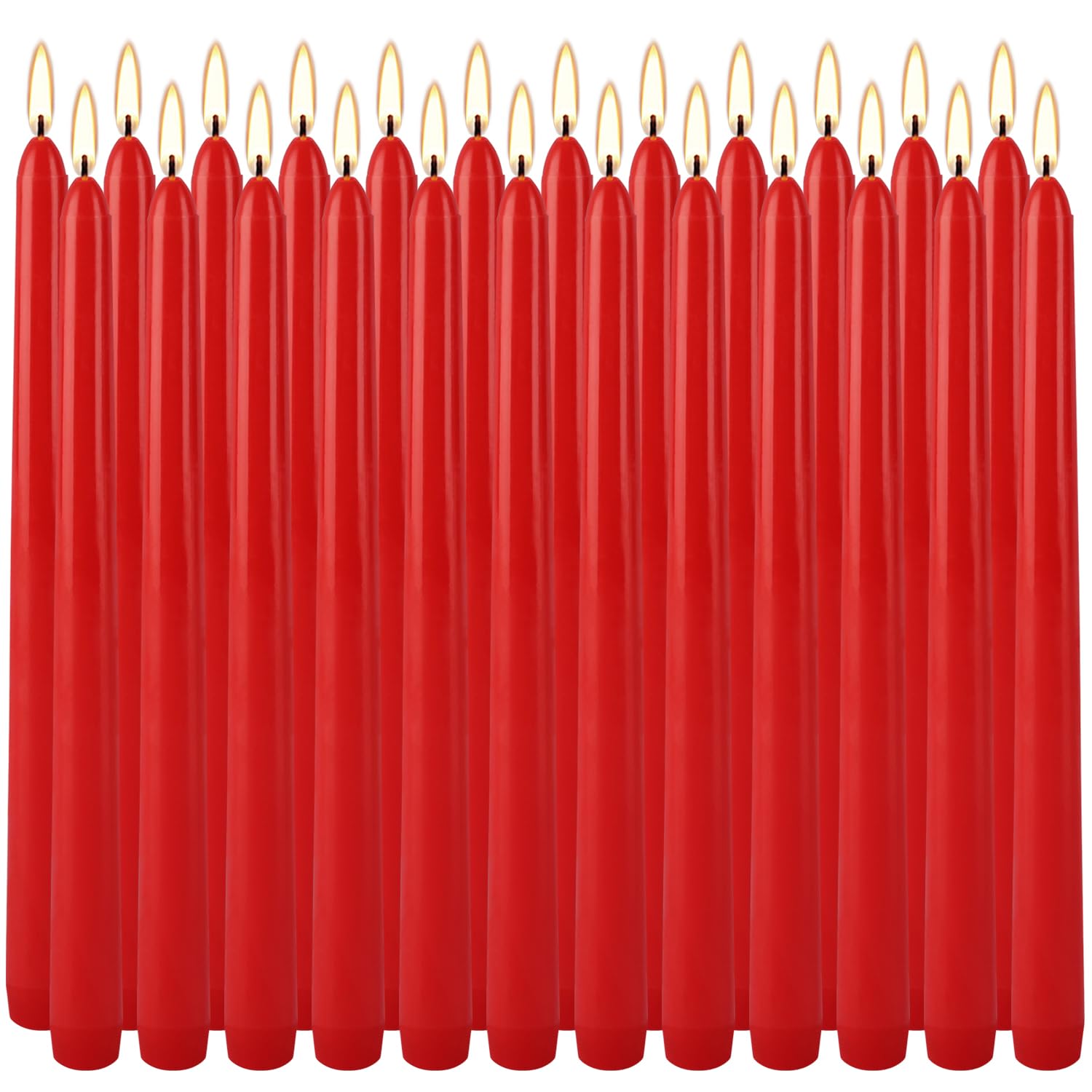 YOROXRG 24 Pack Red Taper Candles, 7-8 Hours Burn Time, Unscented, Smokeless and Dripless, 0.75 x 10 Inch Dinner Candle Set for 