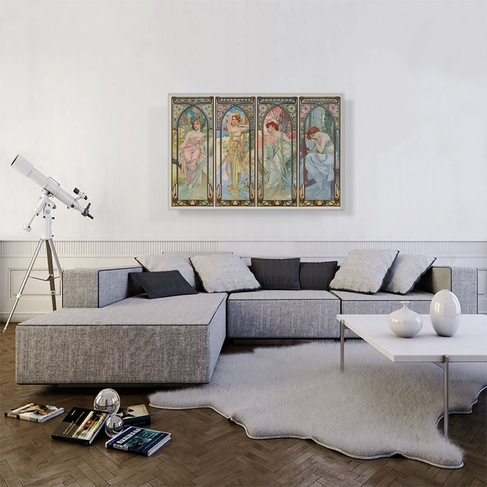 Artcanvas Times Of The Day Canvas Art Print Stretched Framed Painting Picture Poster Giclee Wall Decor By Alphonse Mucha - 40''