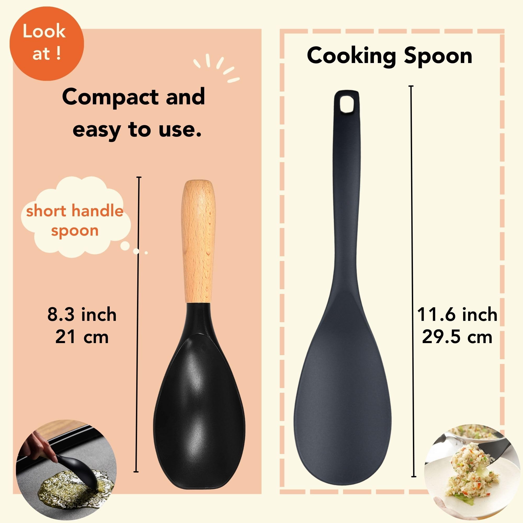 Seki Japan Stylish Kitchen Tool, Flexible Non Stick Heat Resistant Nylon Cooking Spoon, Wooden Handle Basting Spoon For Soup, Sa