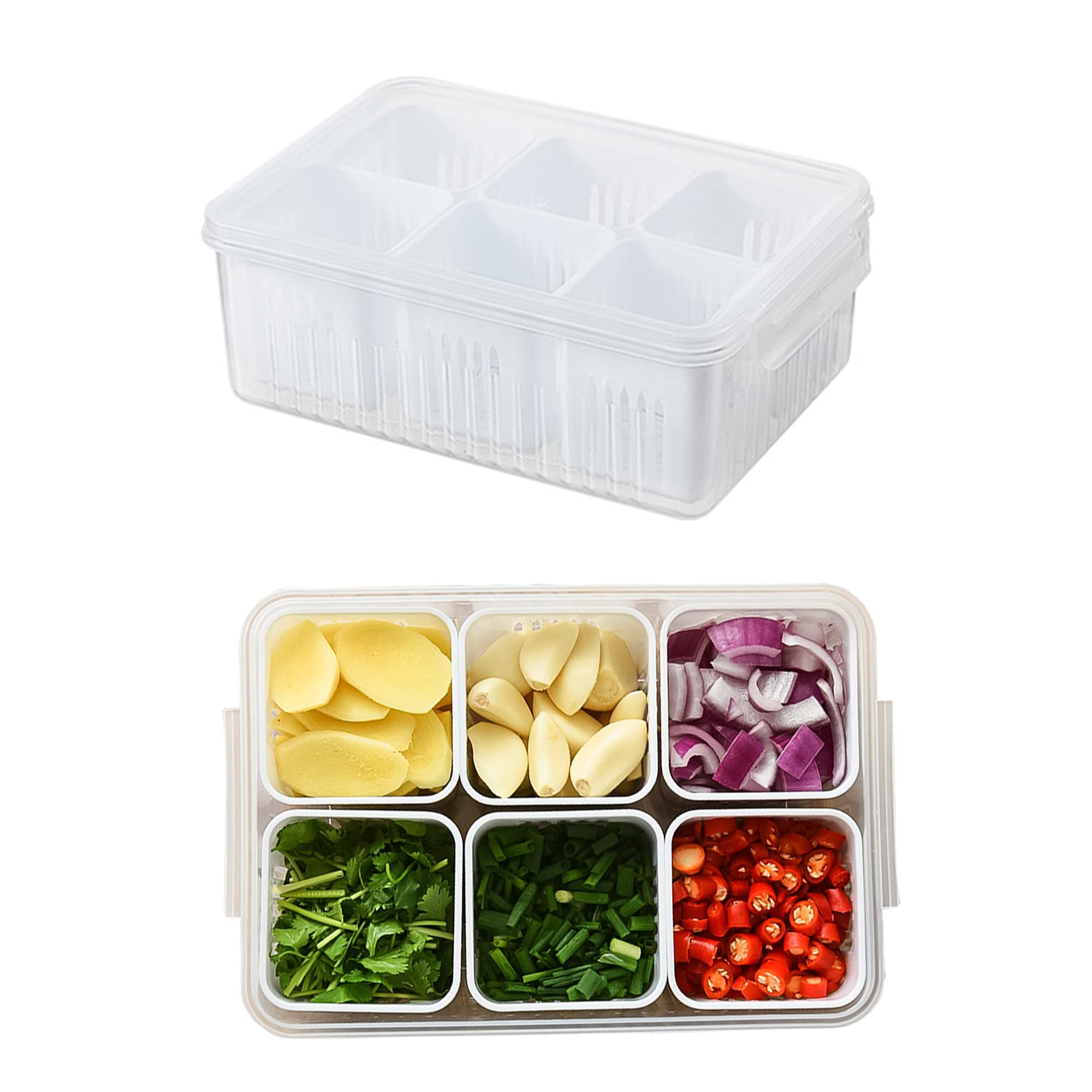 Bhtqdnq Food Storage Containers With Lids Airtight, Fridge Fresh-Keeping Container With 6 Detachable Small Boxes, Portable Divid