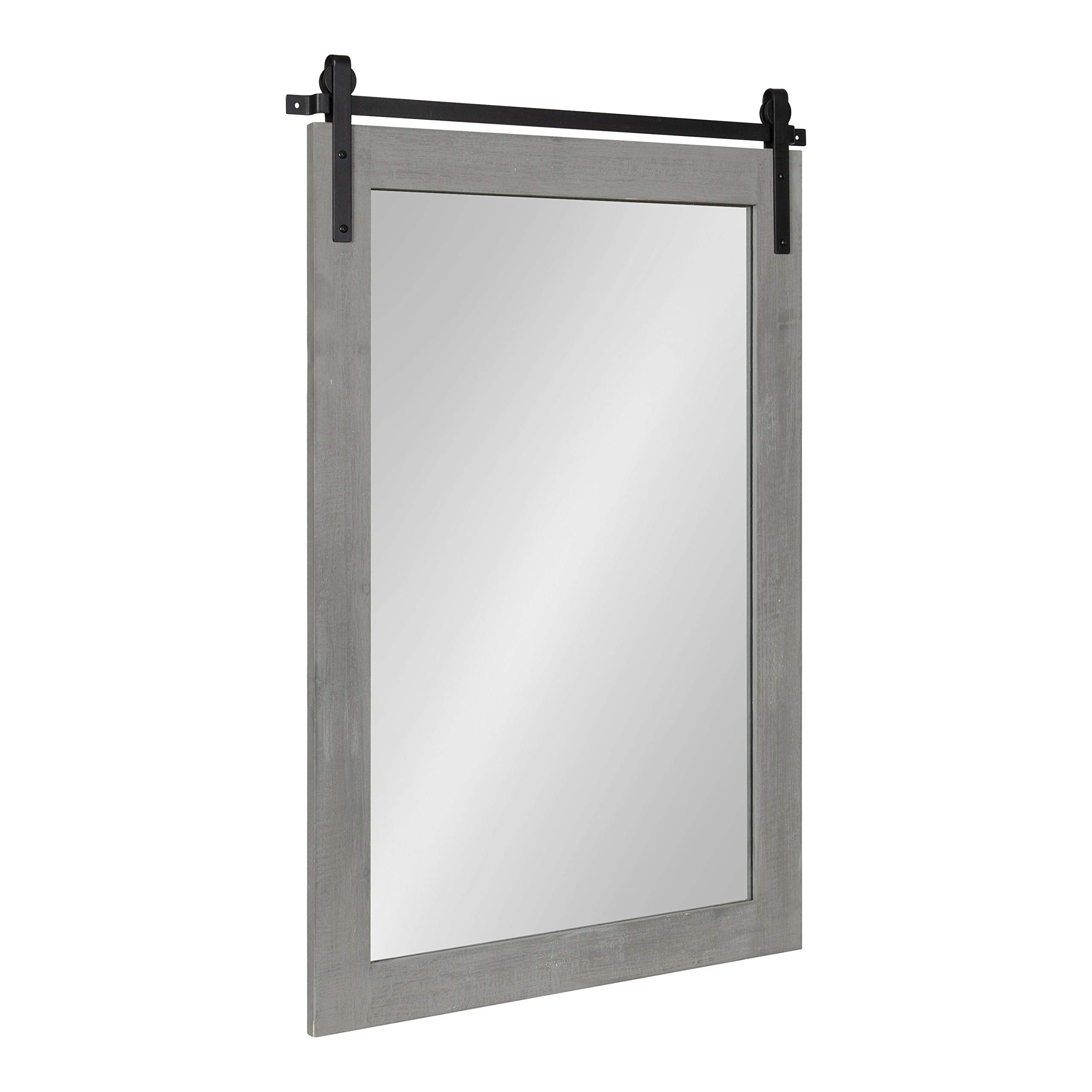 Kate and Laurel Cates Farmhouse Wall Mirror, 24 x 38, Gray, Barn Door-Inspired Rustic Mirrors for Wall
