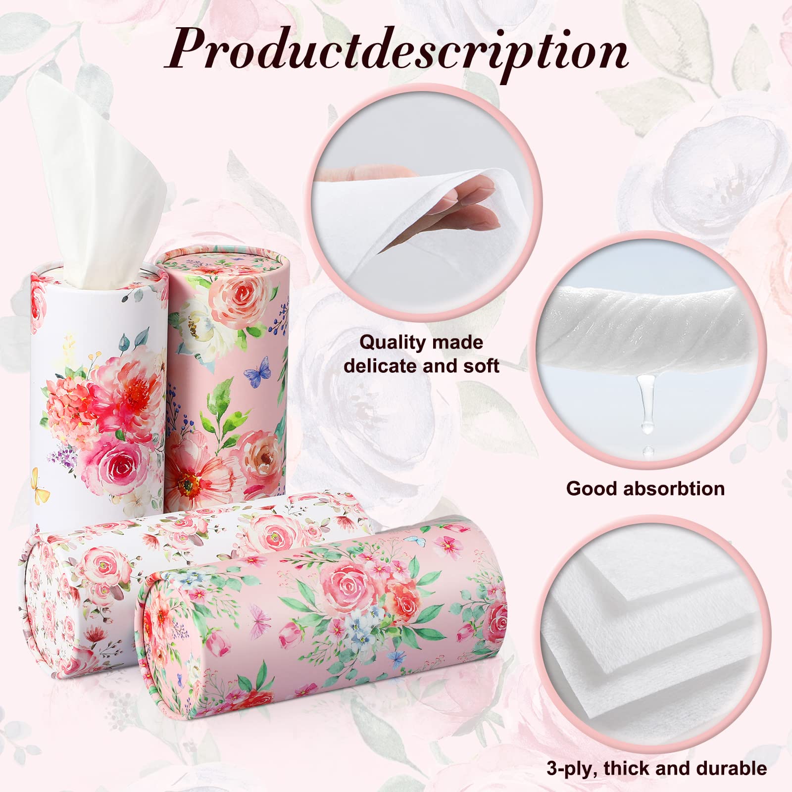 Ctosree 8 Pcs Car Tissue Cylinder With Facial Tissue Bulk Round Floral Car Tissue Holder Cylinder Tube Tissue Tubes Round Tissue