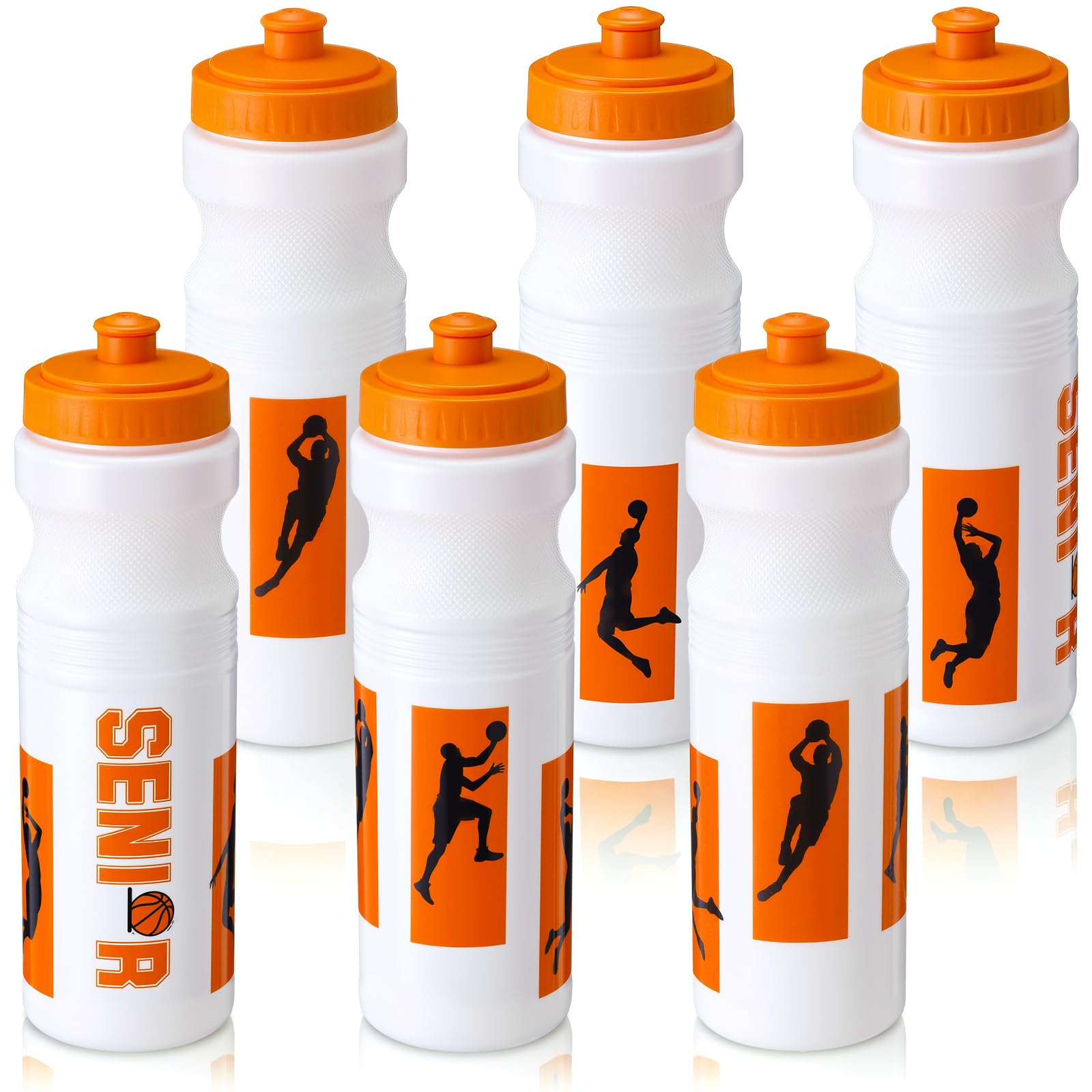Talltalk 6 Pcs Basketball Water Bottles Bulk 25 oz Reusable Squeeze Sports Bottles Portable Leak Proof Plastic Juice Bottle for 