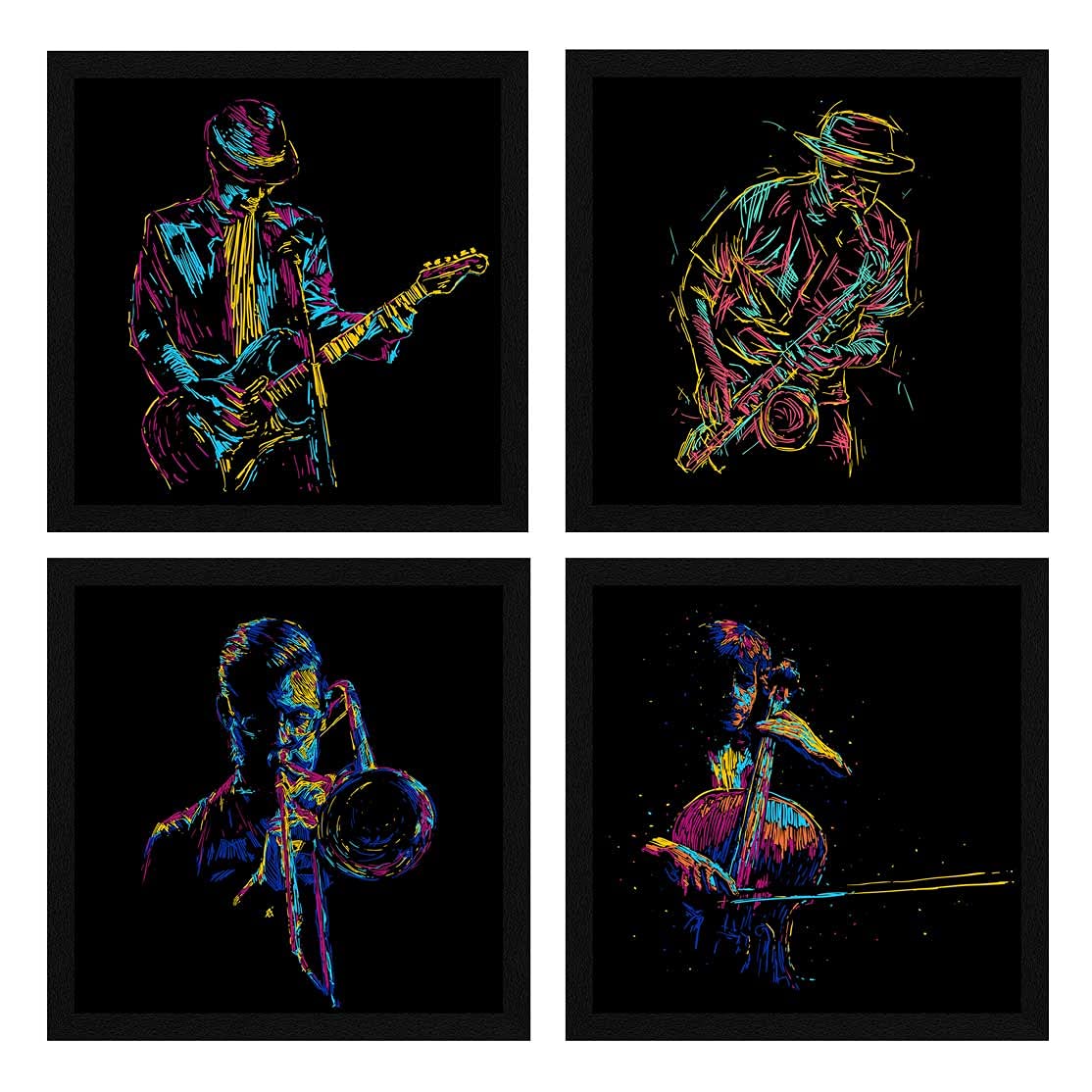 Artx Paper Musical Instruments Music Pop Wall Art Painting, Framed Paintings, 20 X 20 Inches (Combined), 10.0 X 10.0 Each, Abstr