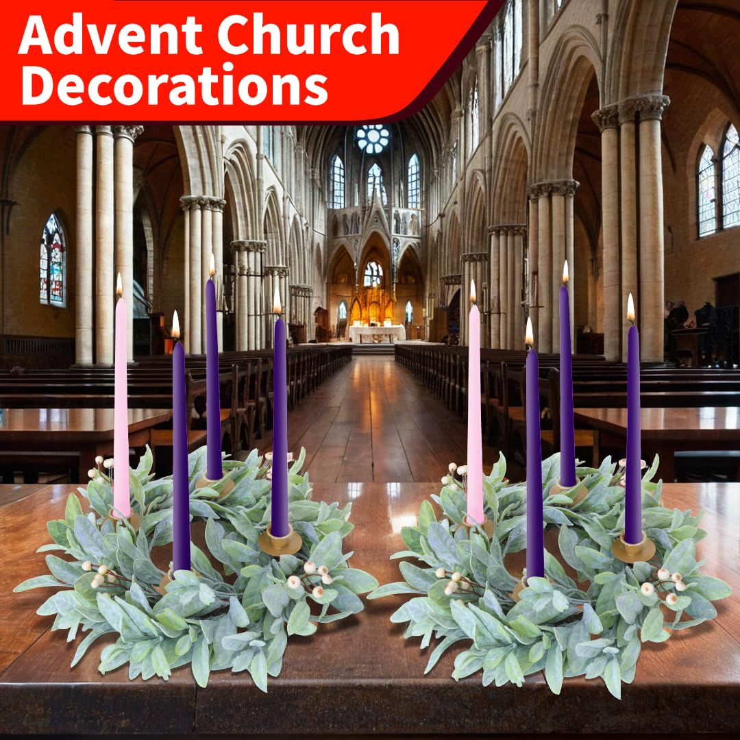 Seasons Candle Holder Wreath, Christmas Advent Centerpiece Decor,18 inch Candle Wreath Decorations for Table Indoor Home & Churc