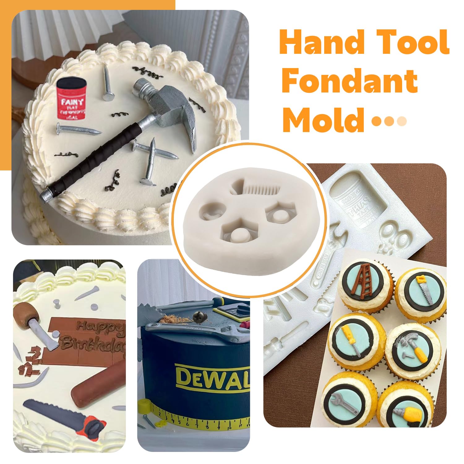 Sijiangmold Hand Tools Fondant Molds Mini Construction Tool Molds For Chocolate Cookie Cupcake Decorating Cupcake Topper Candy C