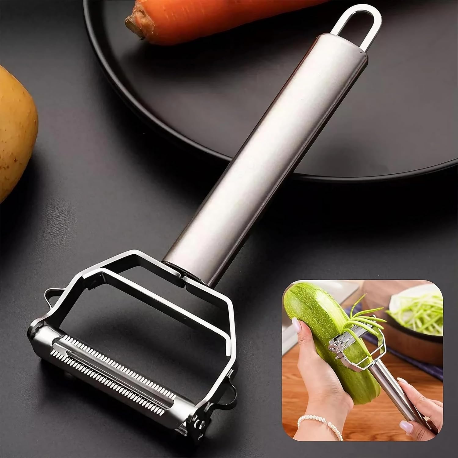 Ui Intros 2 In 1 Stainless Steel Julienne Vegetable Peeler MultiFunctional Fruit & Veggie Shredder Slicer And Grater For Potato