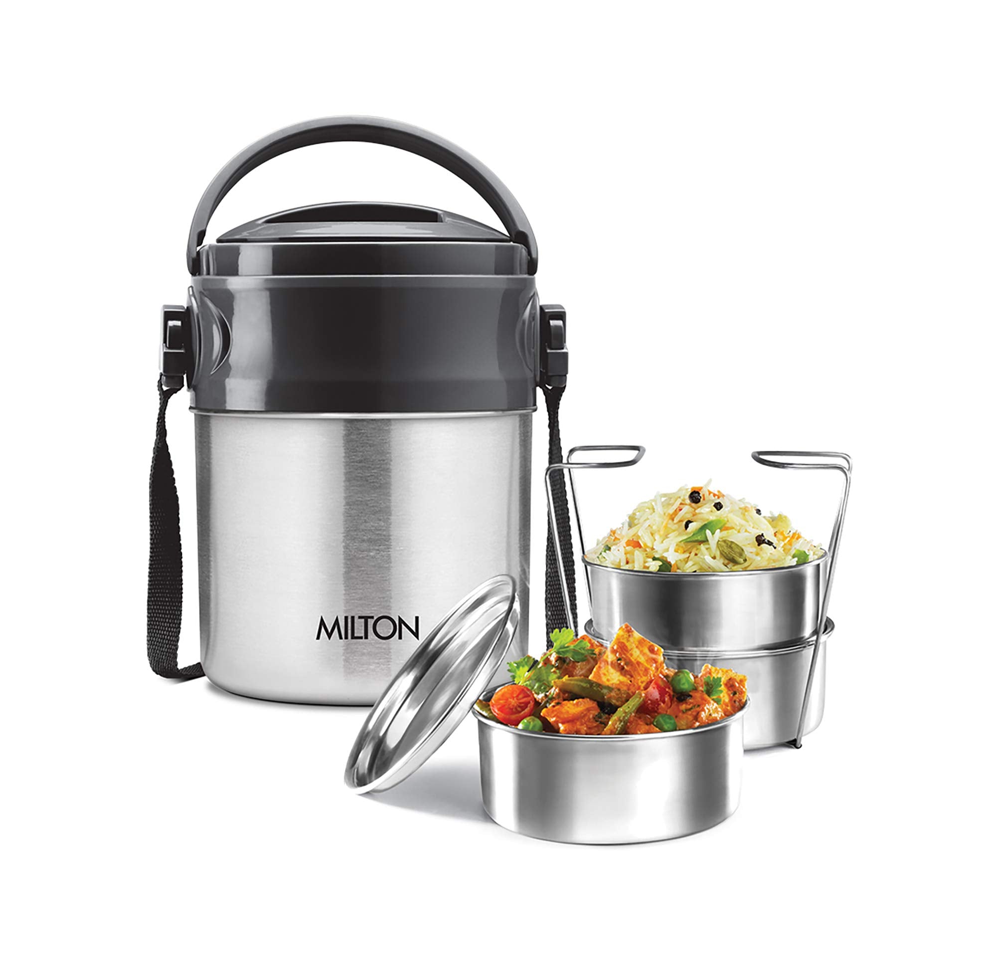 Milton Steel On 3 Tier Insulated Tiffin Box, 380 Ml, Silver