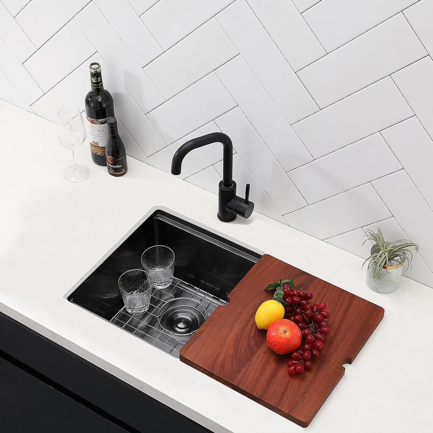 Shaco 21X20 Inch Black Kitchen Sink, 21 Inch Gunmetal Black Undermount Single Bowl Bar Sink, Handmade Stainless Steel 16 Gauge W