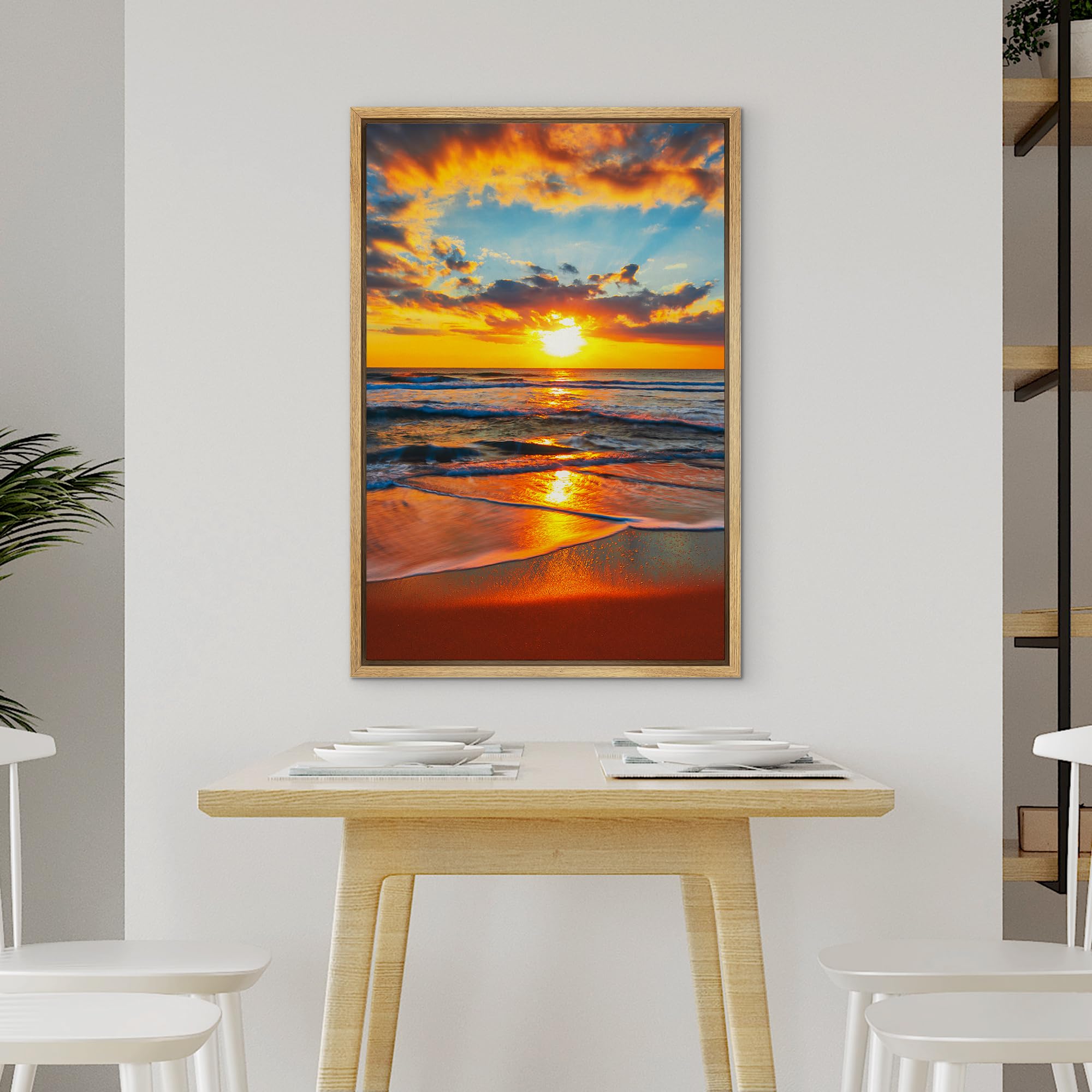 Wall26 Framed Canvas Print Wall Art Vibrant Ocean Beach Paradise Sunset Sky Nature Wilderness Photography Realism Decorative Lan
