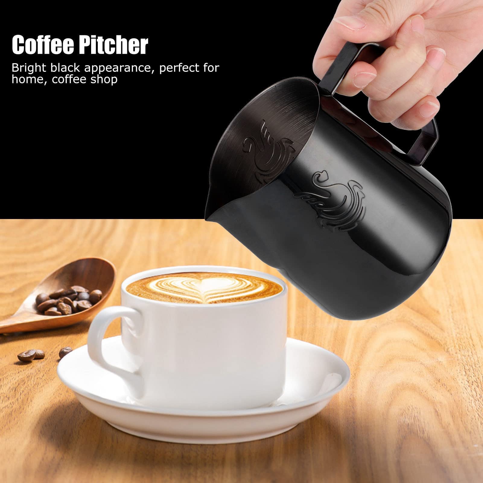 Chiciris Milk Frothing Pitcher, 14Oz Stainless Steel Steaming Pitcher Milk Frother Cup With Swan Print For Cappuccino Latte Coff