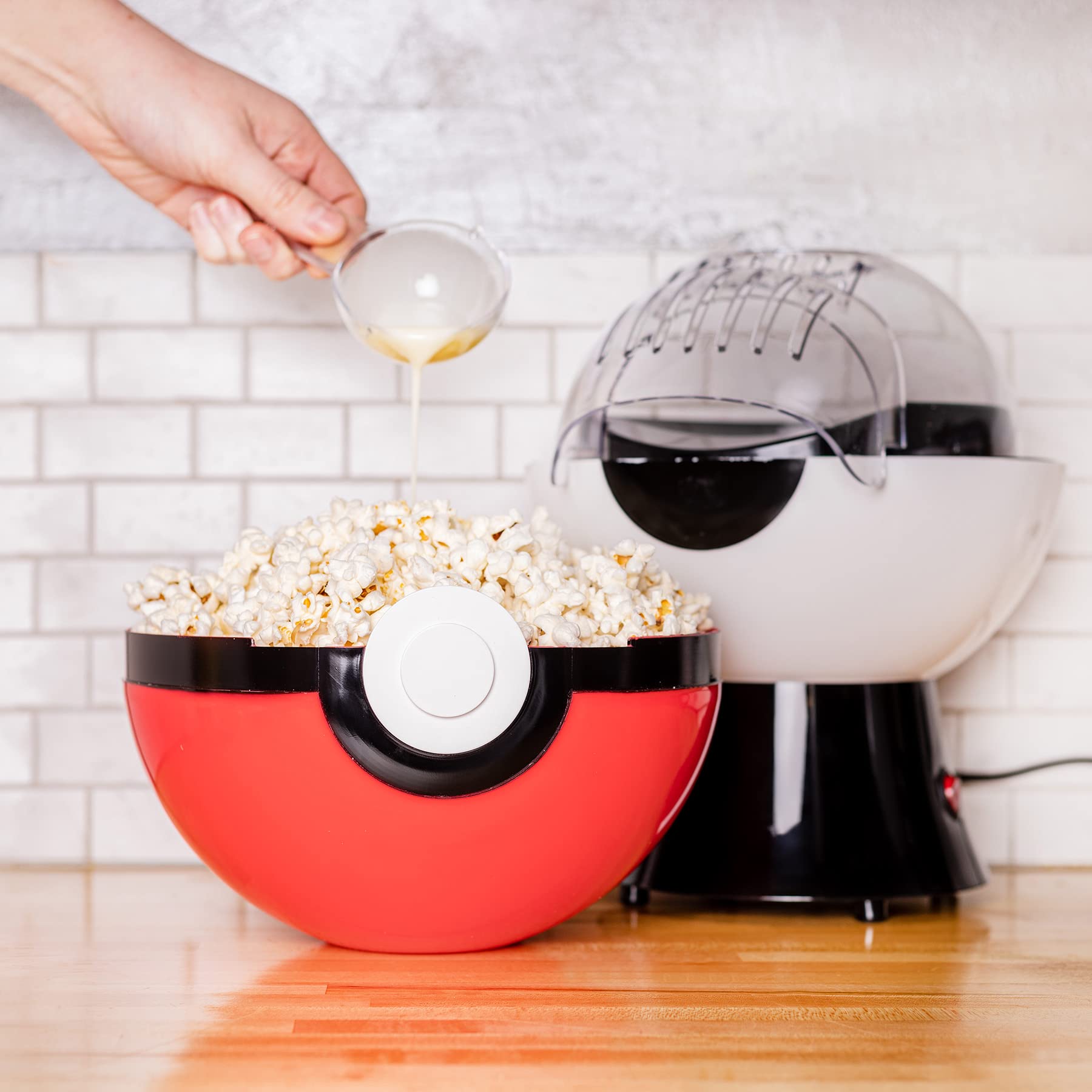 Uncanny Brands Pokemon Poke Ball Popcorn Maker - 8.74" Plastic Kitchen Appliance, Model POP-POK-PB2, Red and White