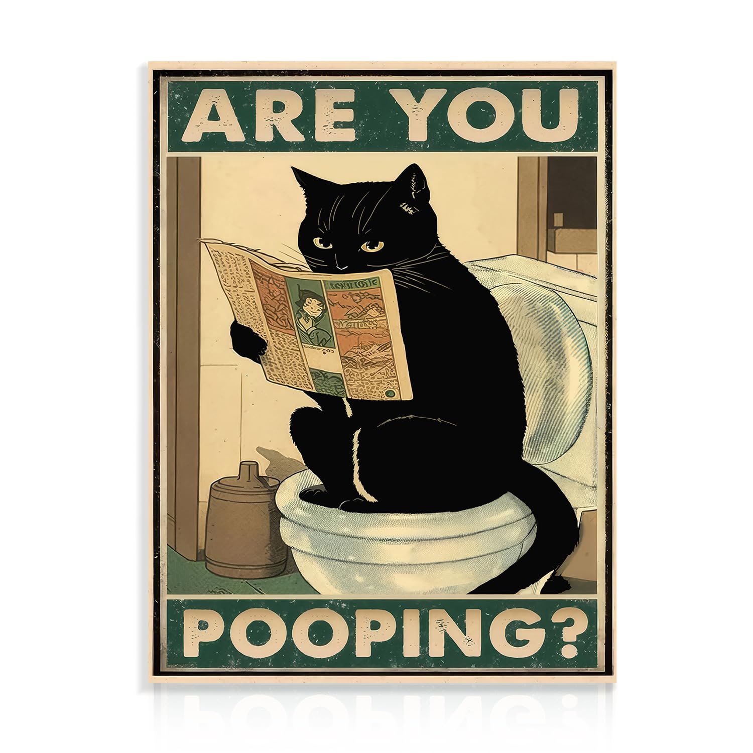 Dazzlewall Funny Black Cat Bathroom Wall Art Are You Pooping Cat Sign Vintage Cat Sitting On The Toilet Reading Newspaper Poster
