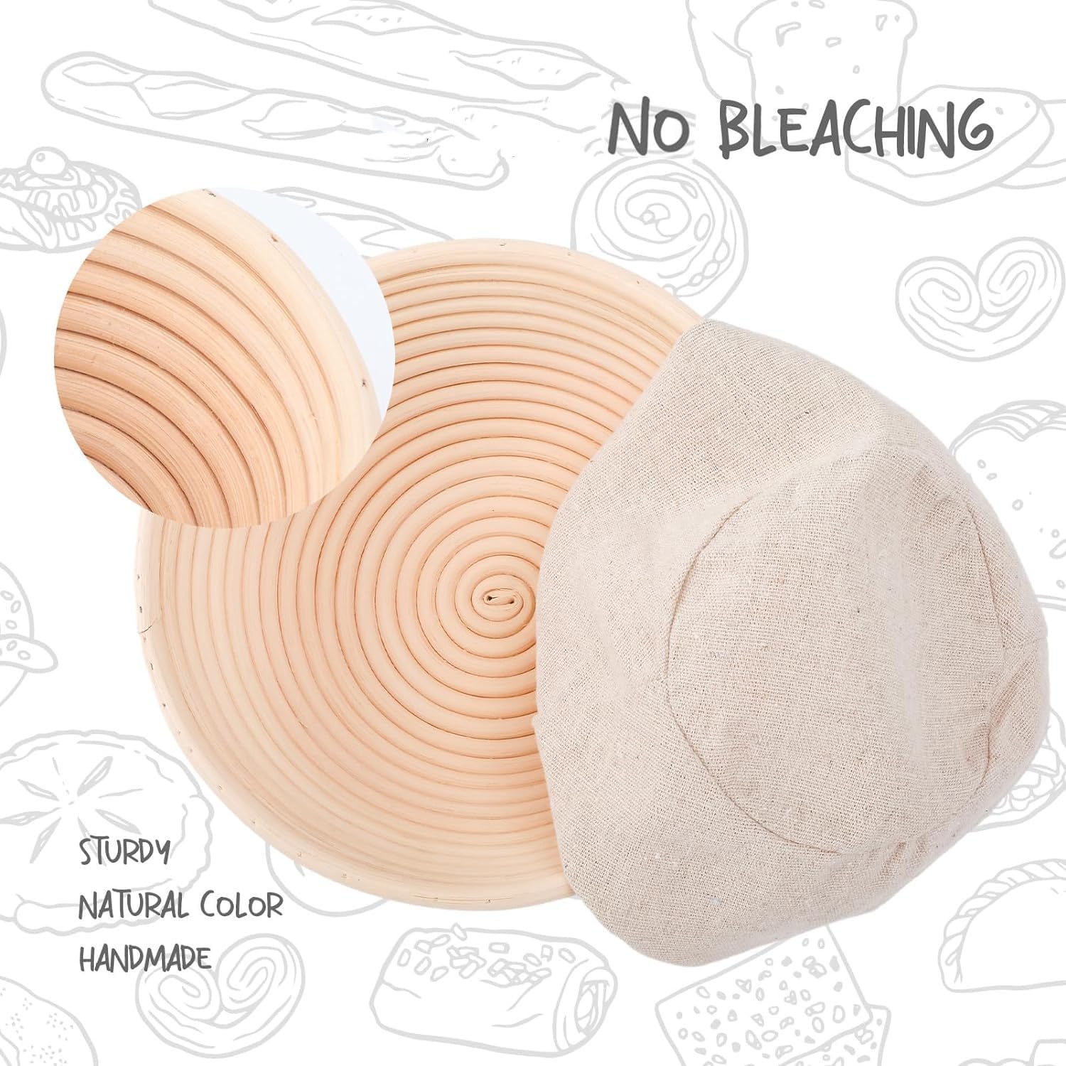 Doyolla Proofing Baskets For Sourdough Bread Making, Dough Proofing Bowls Kit With Cloth Liner + Scoring Lame + Scraper For Prof