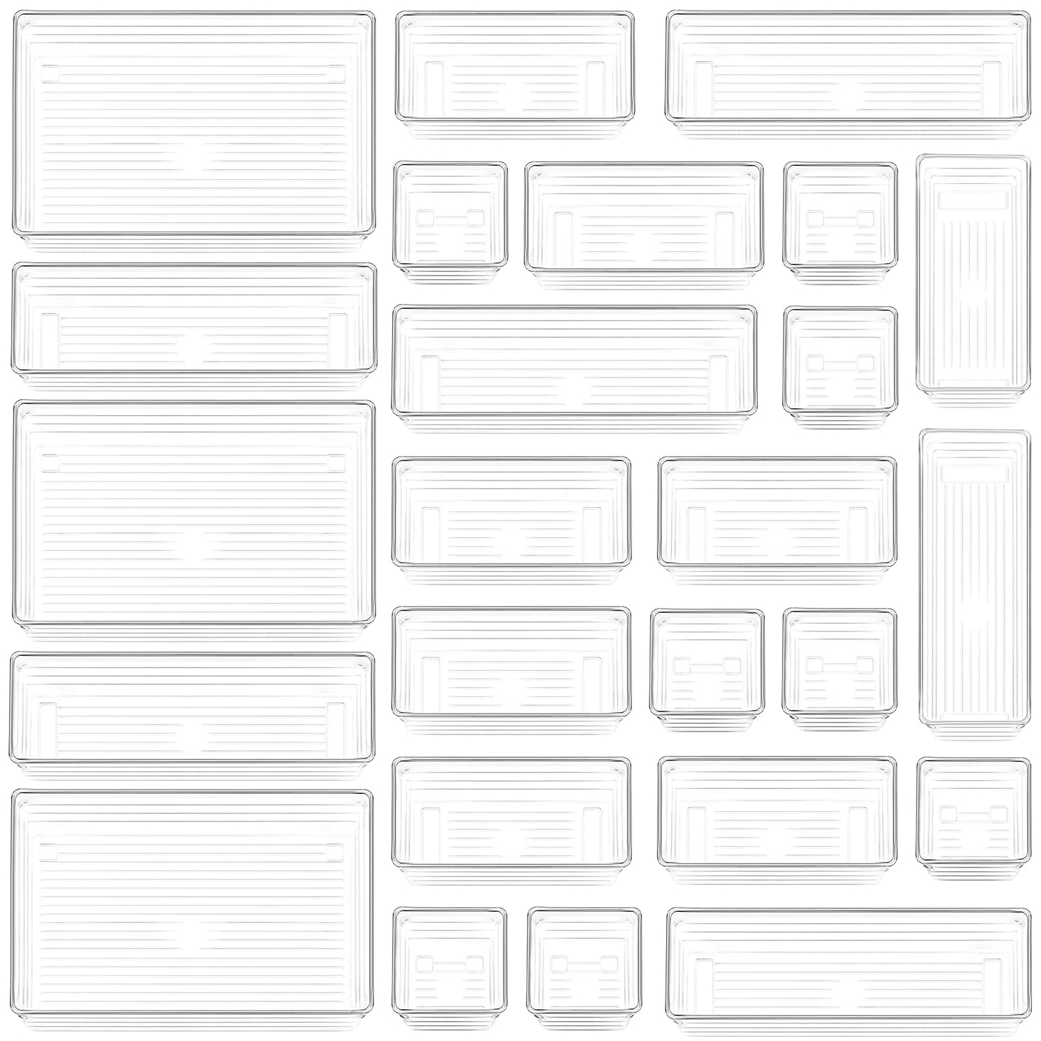 DCA 25 PCS Clear Plastic Drawer Organizer Tray for Makeup, Kitchen Utensils, Jewelries and Gadgets