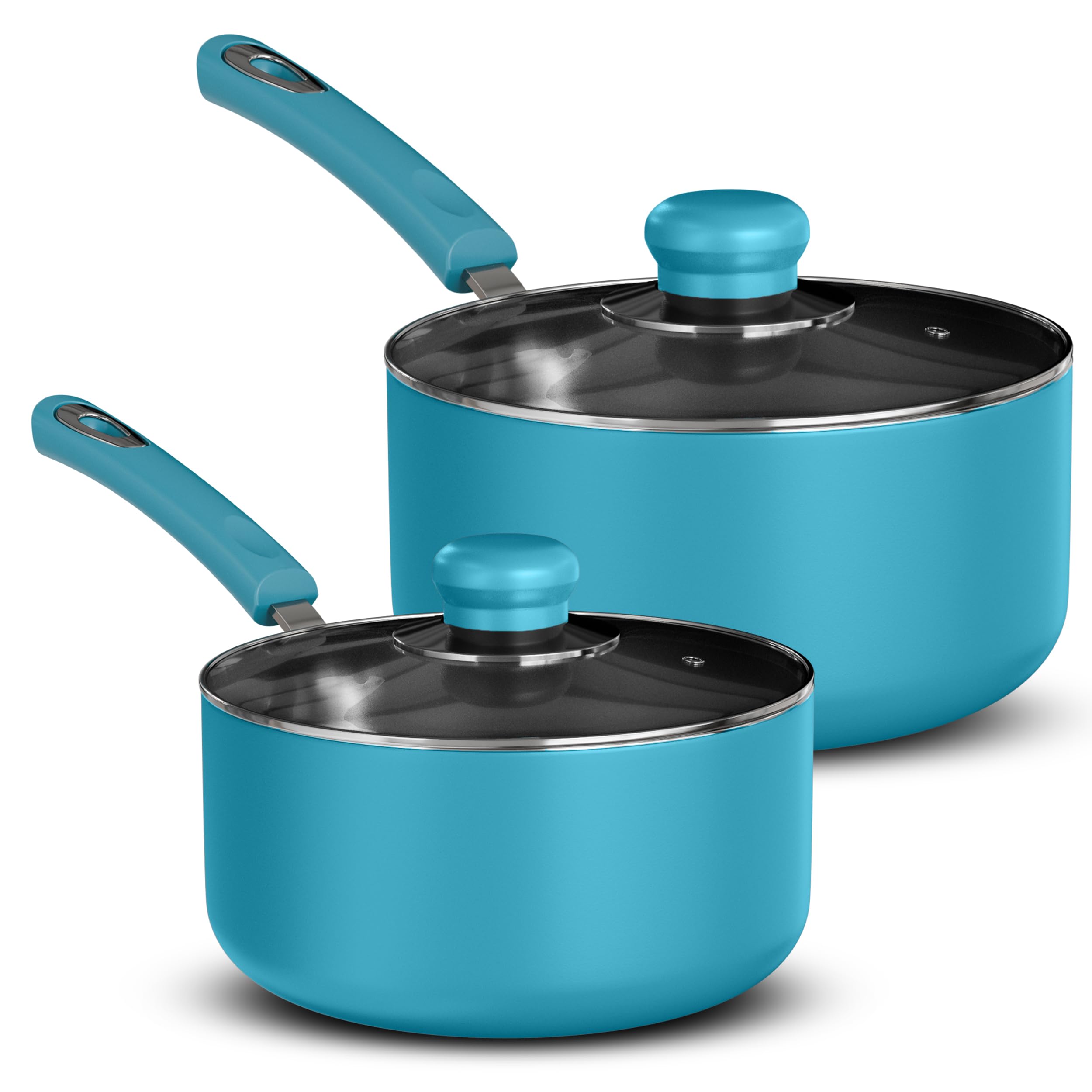 Utopia Kitchen Nonstick Saucepan Set With Lid, 1 Quart And 2 Quarts Multipurpose Pots Set For Home Kitchen Or Restaurant (Turquo