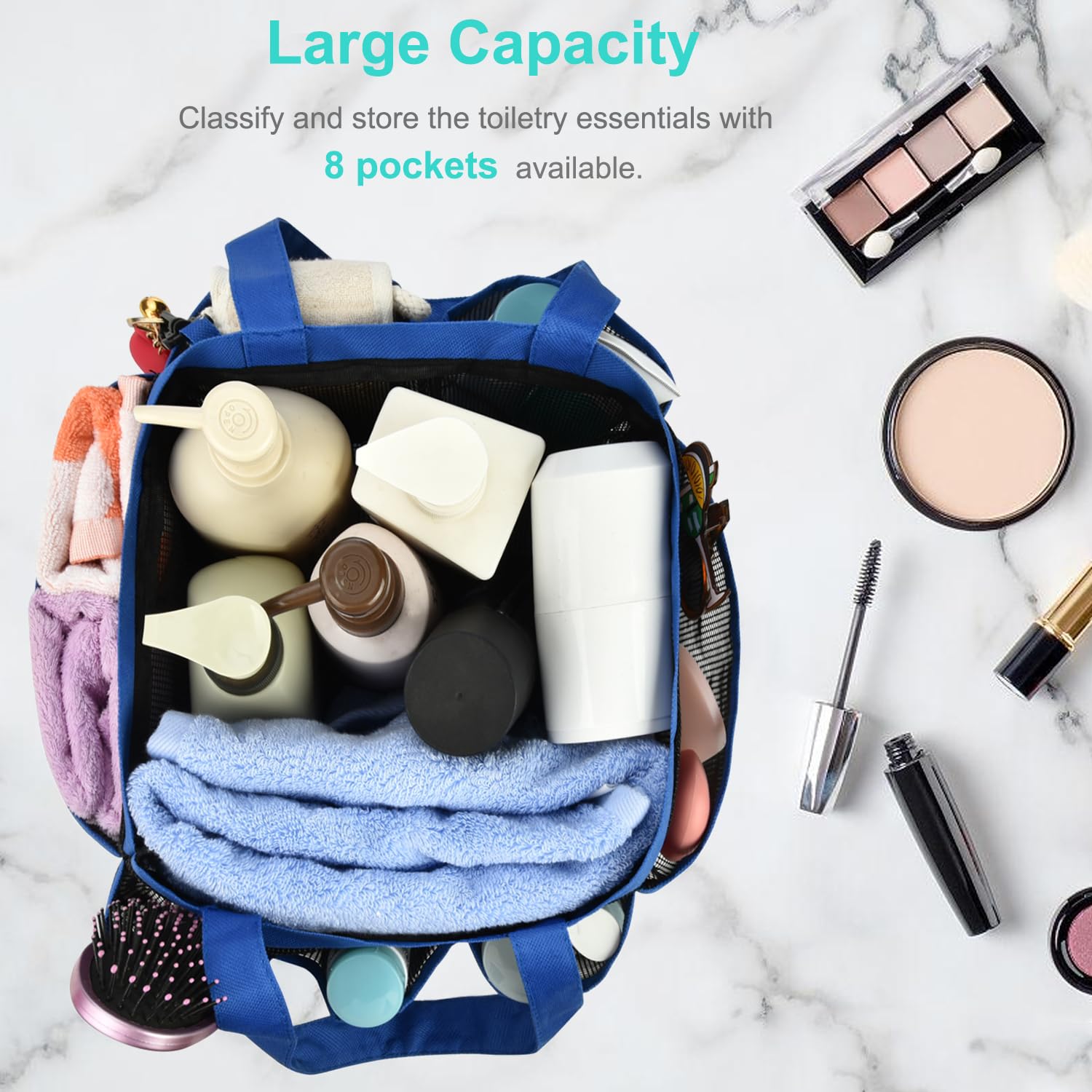 Haundry Mesh Shower Caddy Tote  Large College Dorm Bathroom Caddy Organizer with Hook and Handles  8 Basket Pockets for Camp Swimming Travel Gym Beach