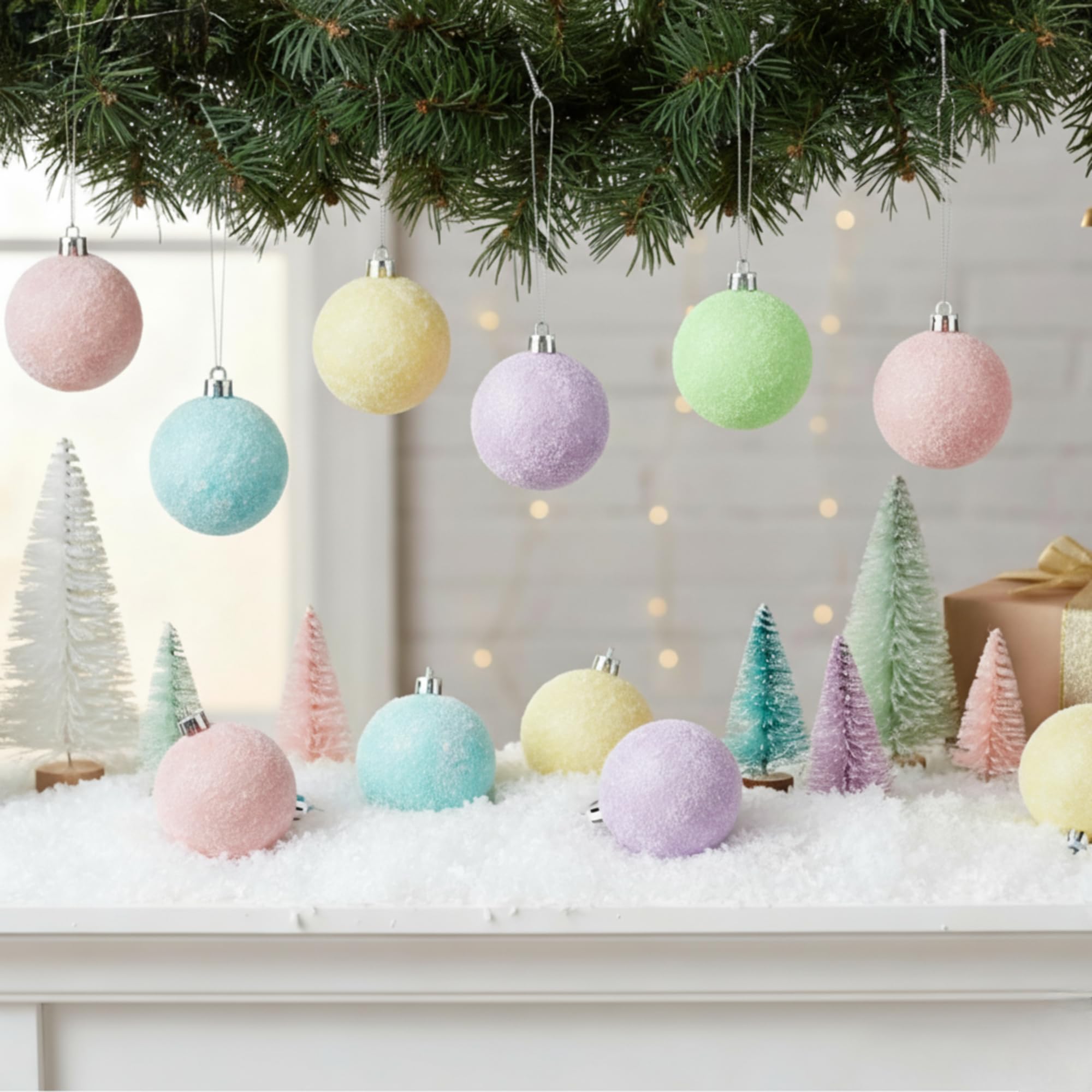 Gejoy 30 Pcs Flocked Velvet Christmas Tree Ball Ornaments 2.36'' Frosted Pastel Candy Christmas Decor Shatterproof Macaron Xmas 