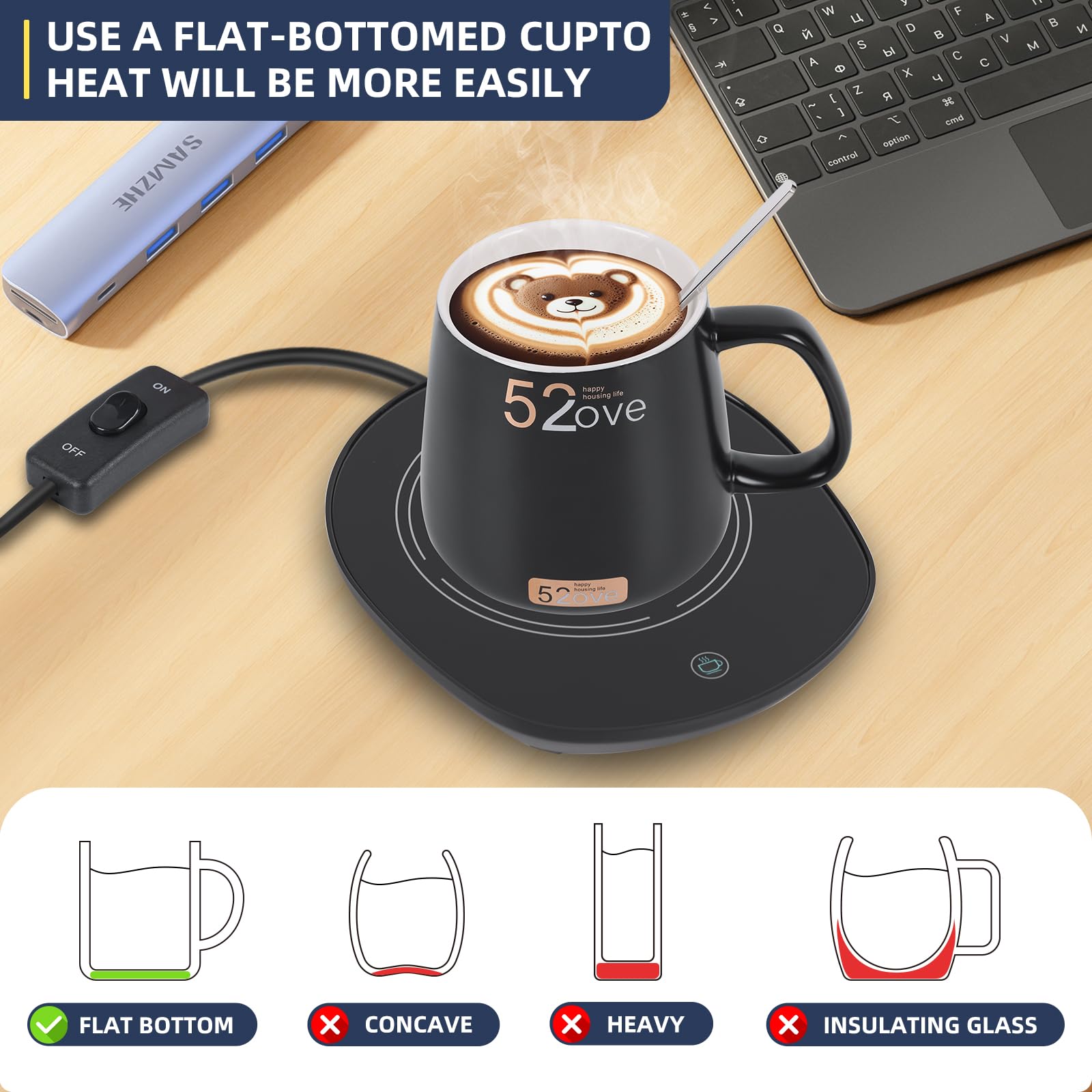 Coffee Mug Warmer,Coffee Warmer For Desk, Gravity Auto On/Off, For Heating Drinks, Milk, Tea And Hot Chocolate (With Mug)