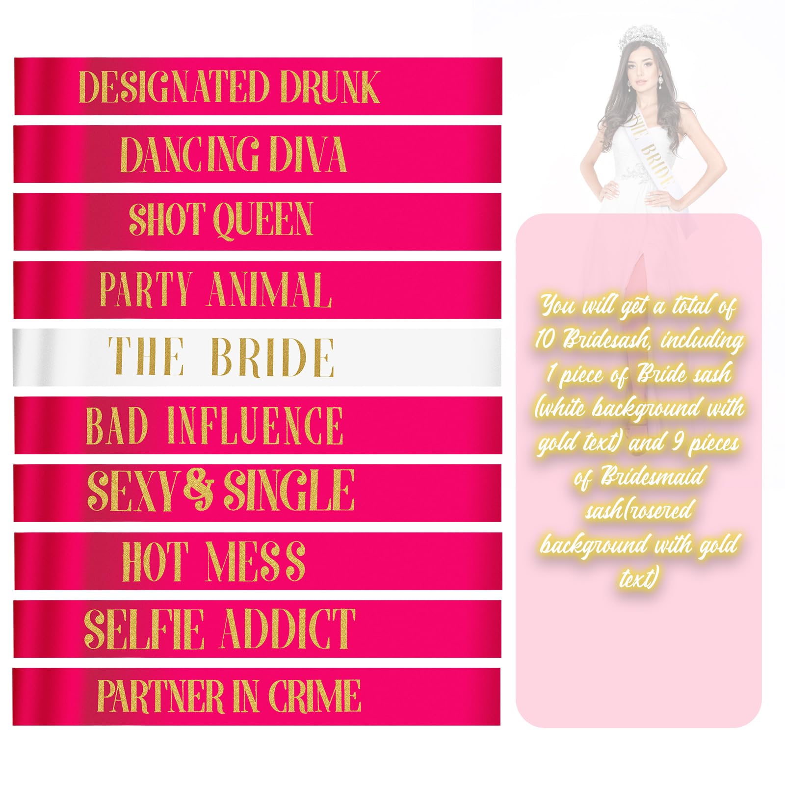 Leifide 10 Pack Bride Sash And Bridesmaid Sash Set Bachelorette Party Sashes Bridal Shower Decorations Bride Gifts Team Sash For